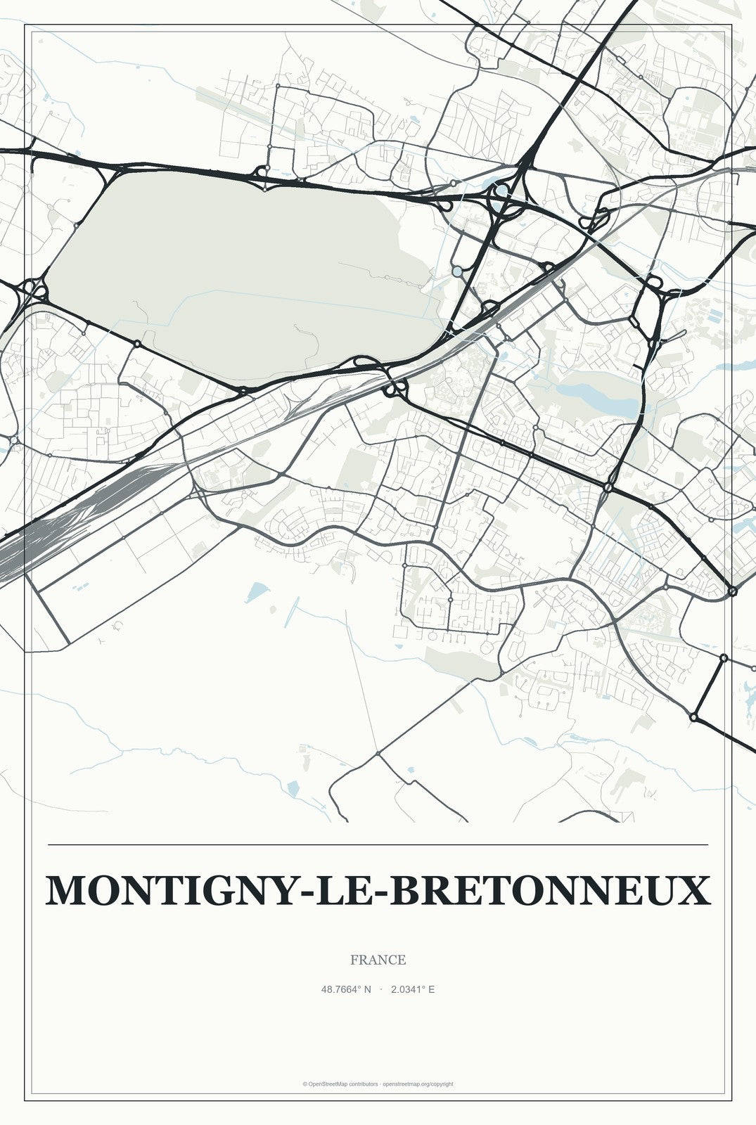 Montigny-le-Bretonneux, France City Map Aluminum Sign in Gallery Air style