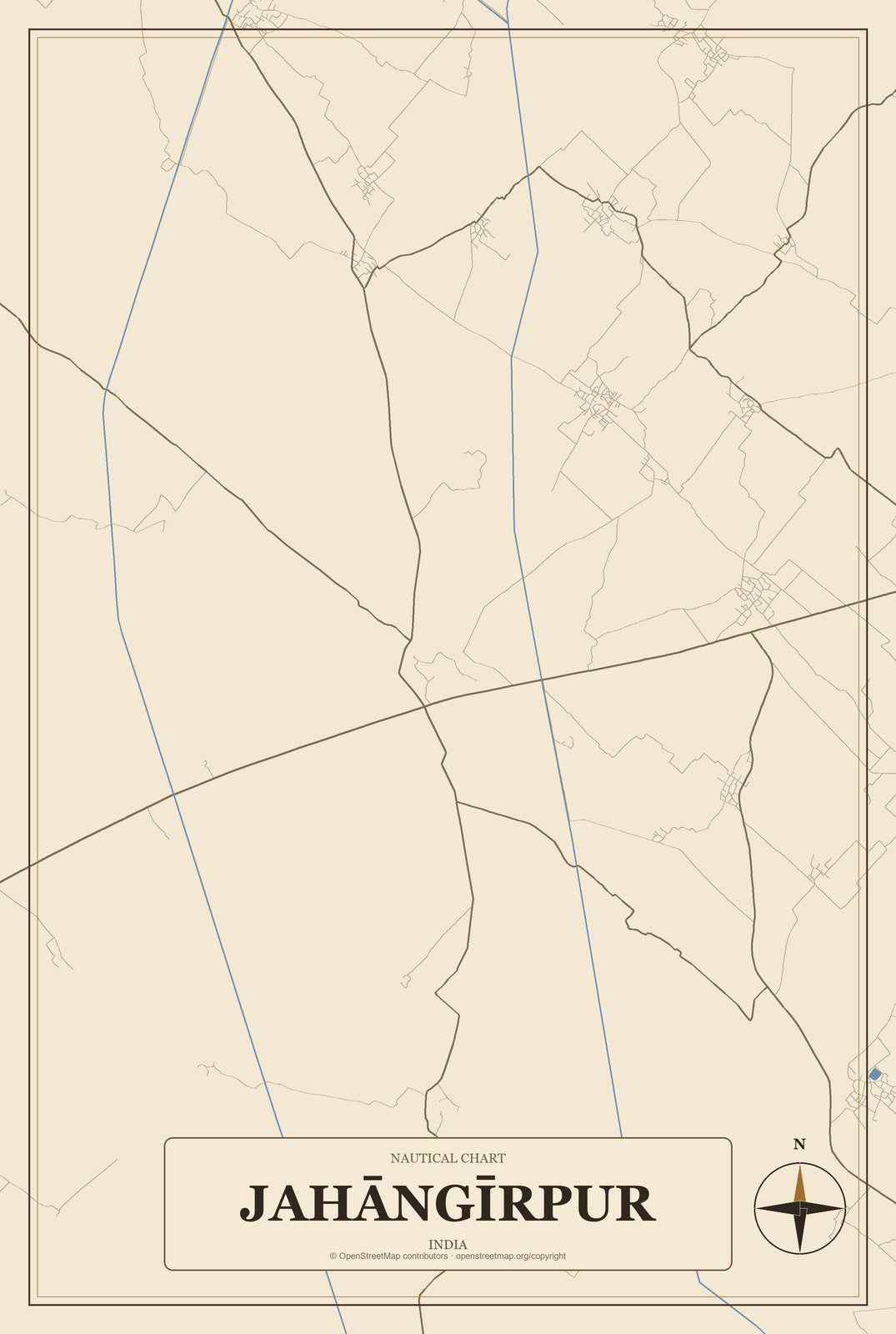 Jahāngīrpur, India City Map Aluminum Sign in Heritage Nautical style