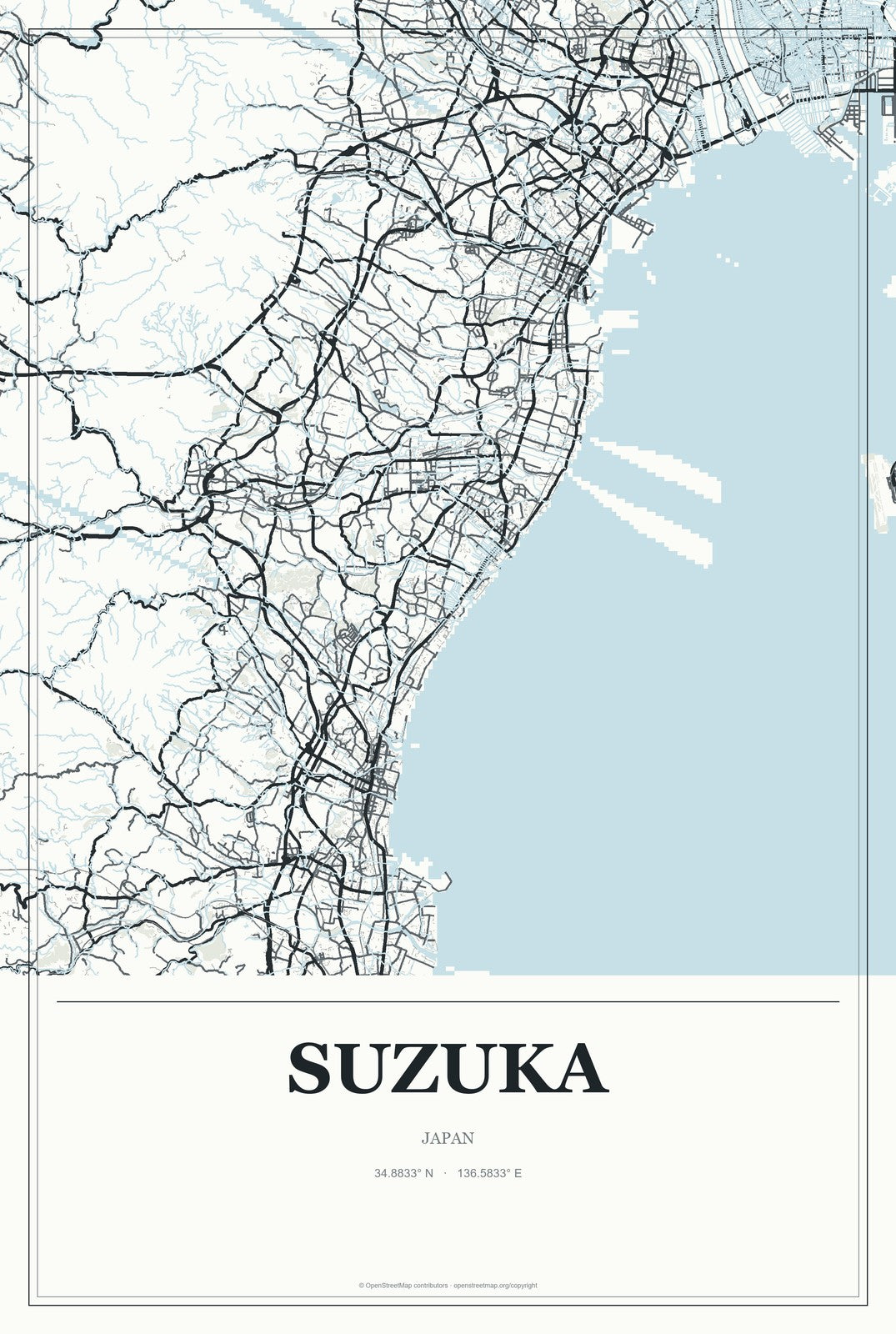 Suzuka, Japan City Map Aluminum Sign in Gallery Air style