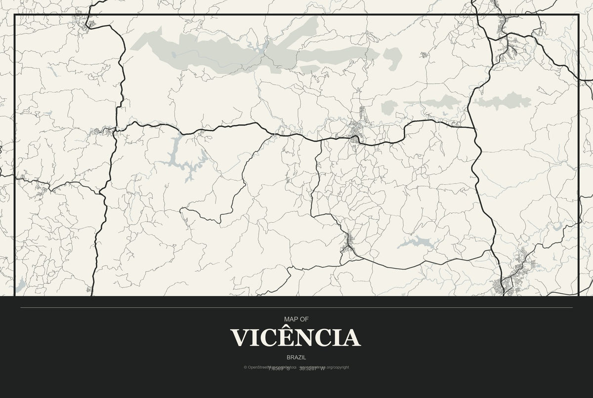 Vicência, Brazil City Map Aluminum Sign in Museum Plaque style