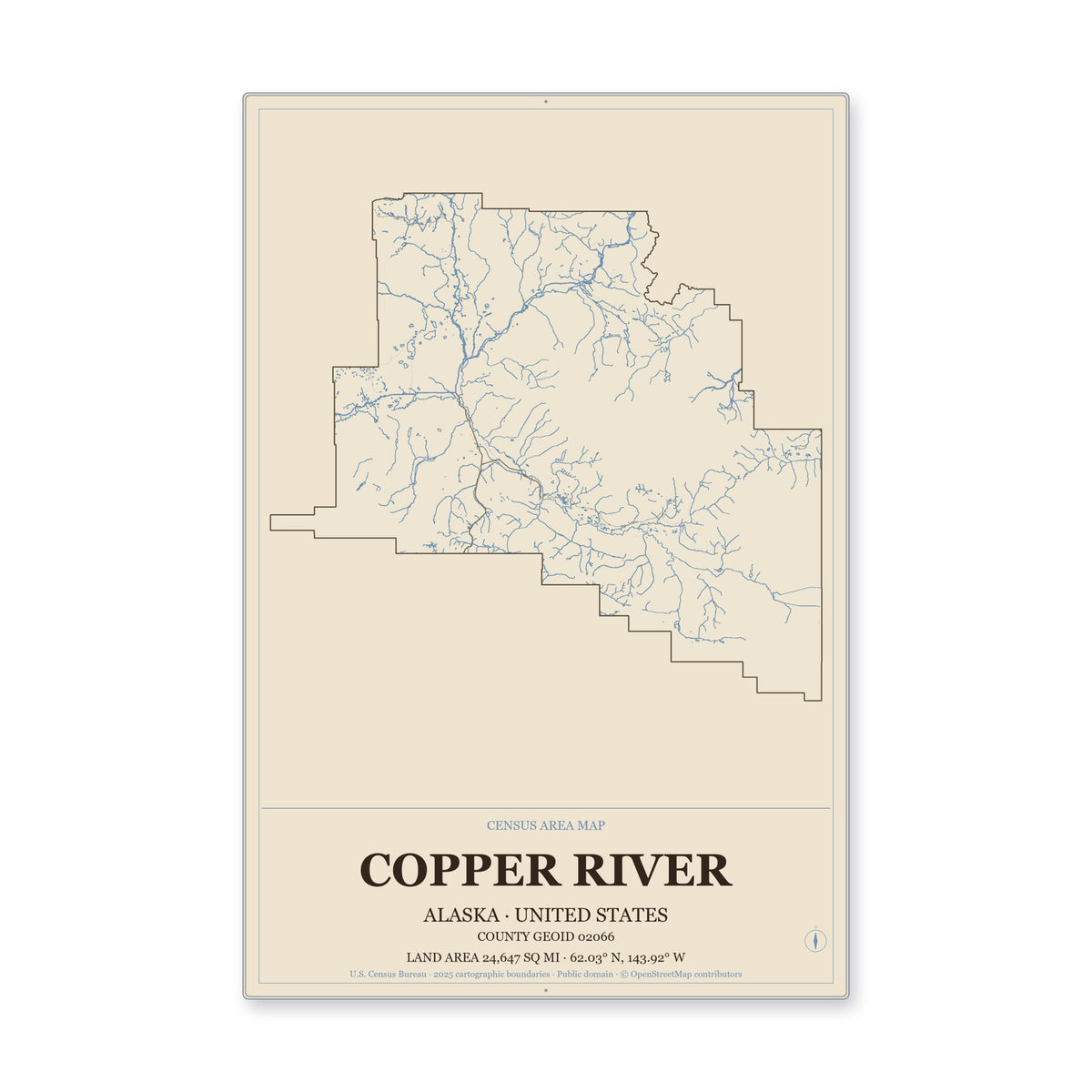 Copper River Census Area, Alaska Map Aluminum Sign in Heritage Nautical style