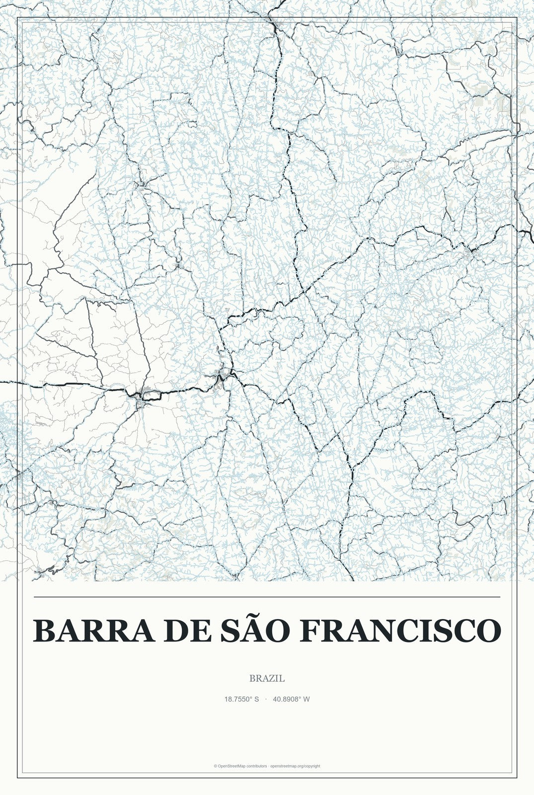 Barra de São Francisco, Brazil City Map Aluminum Sign in Gallery Air style