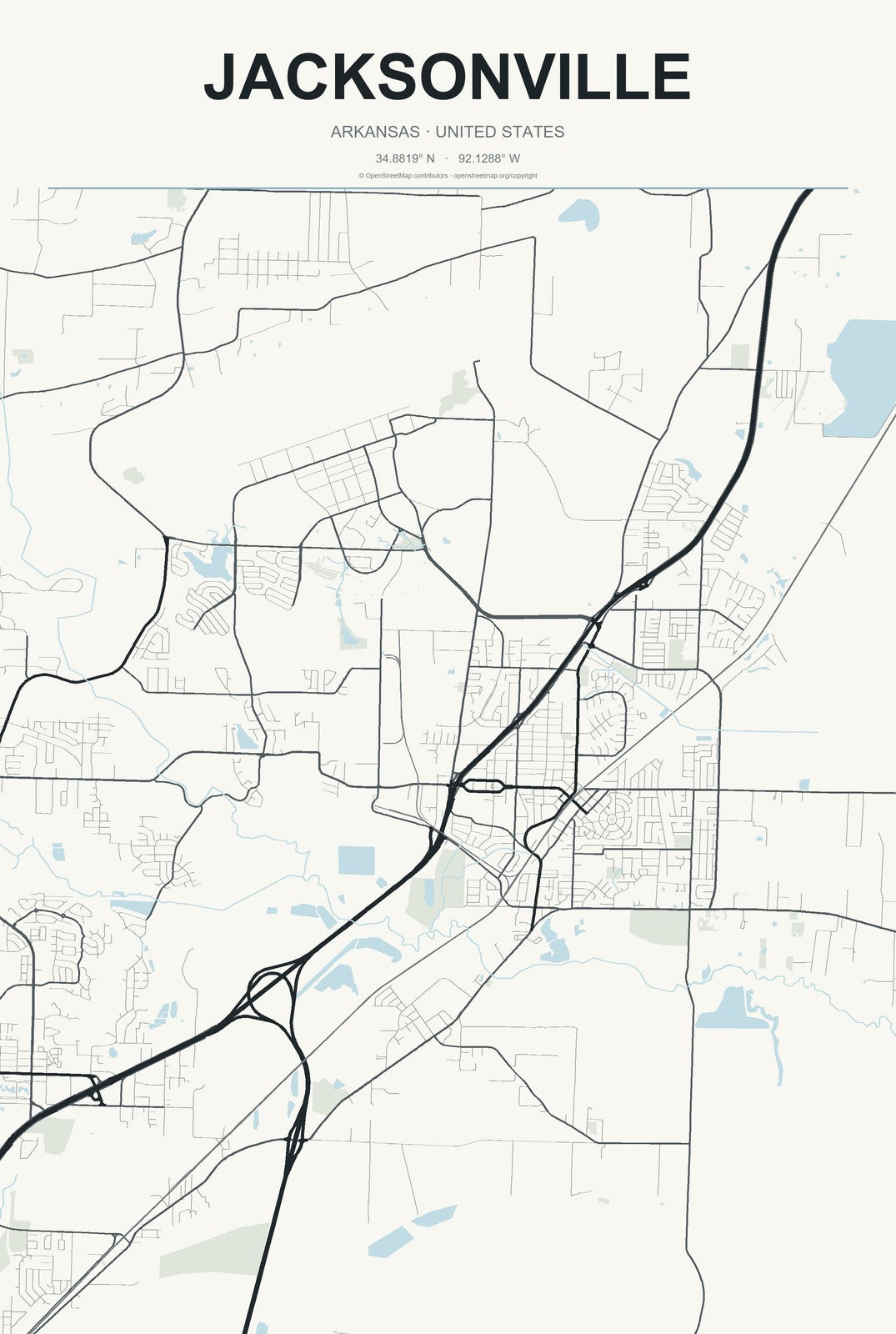 Jacksonville, Arkansas City Map Aluminum Sign in Headline Atlas style