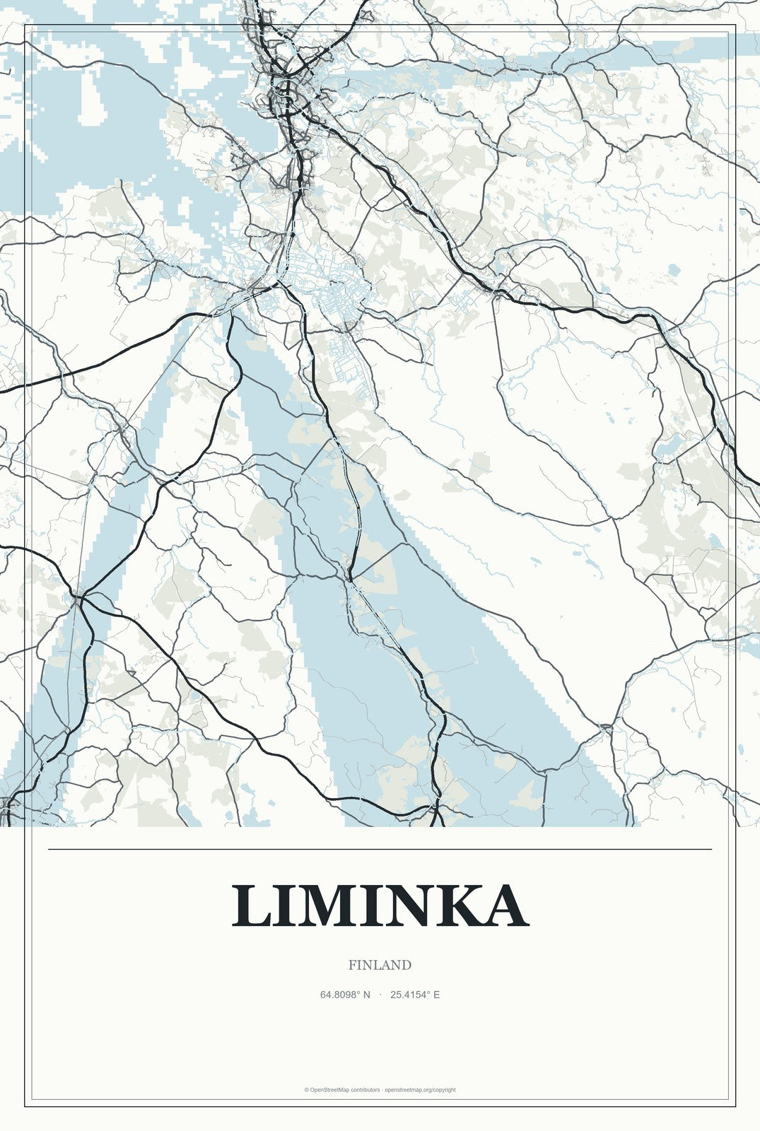 Liminka, Finland City Map Aluminum Sign in Gallery Air style
