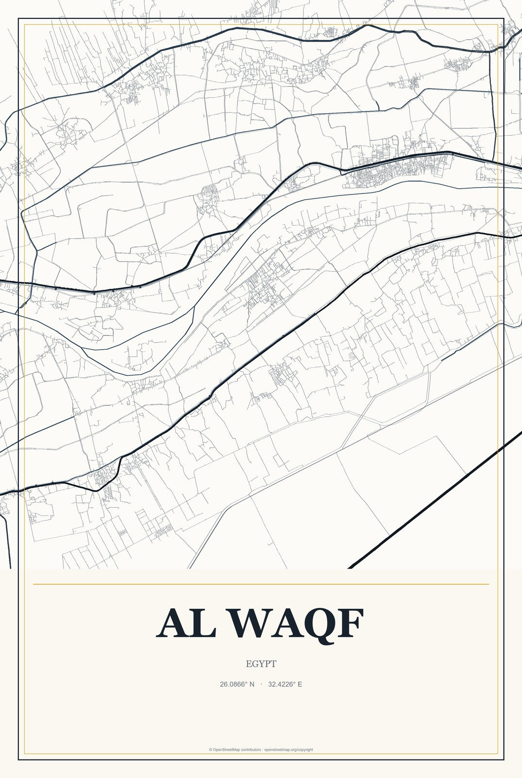 Al Waqf, Egypt City Map Aluminum Sign in Citrine Modern style
