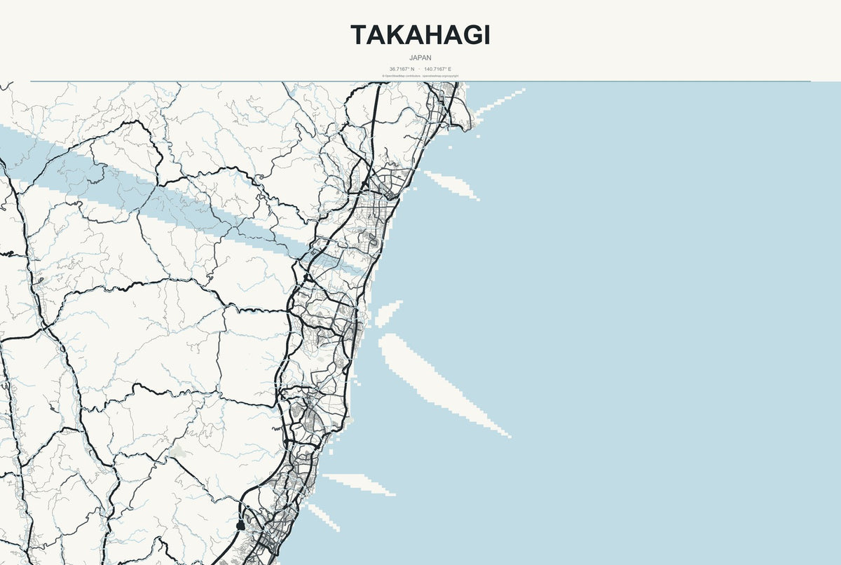 Takahagi, Japan City Map Aluminum Sign in Headline Atlas style