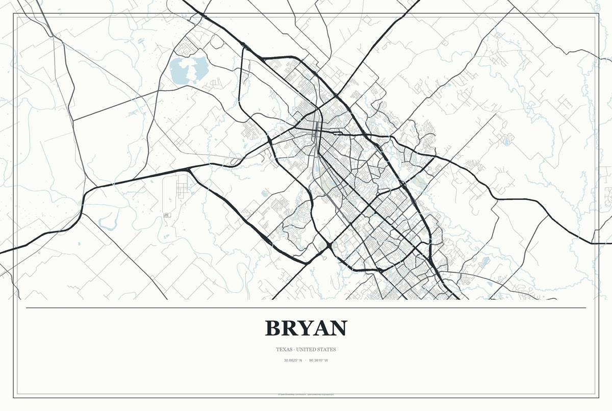 Bryan, Texas City Map Aluminum Sign in Gallery Air style