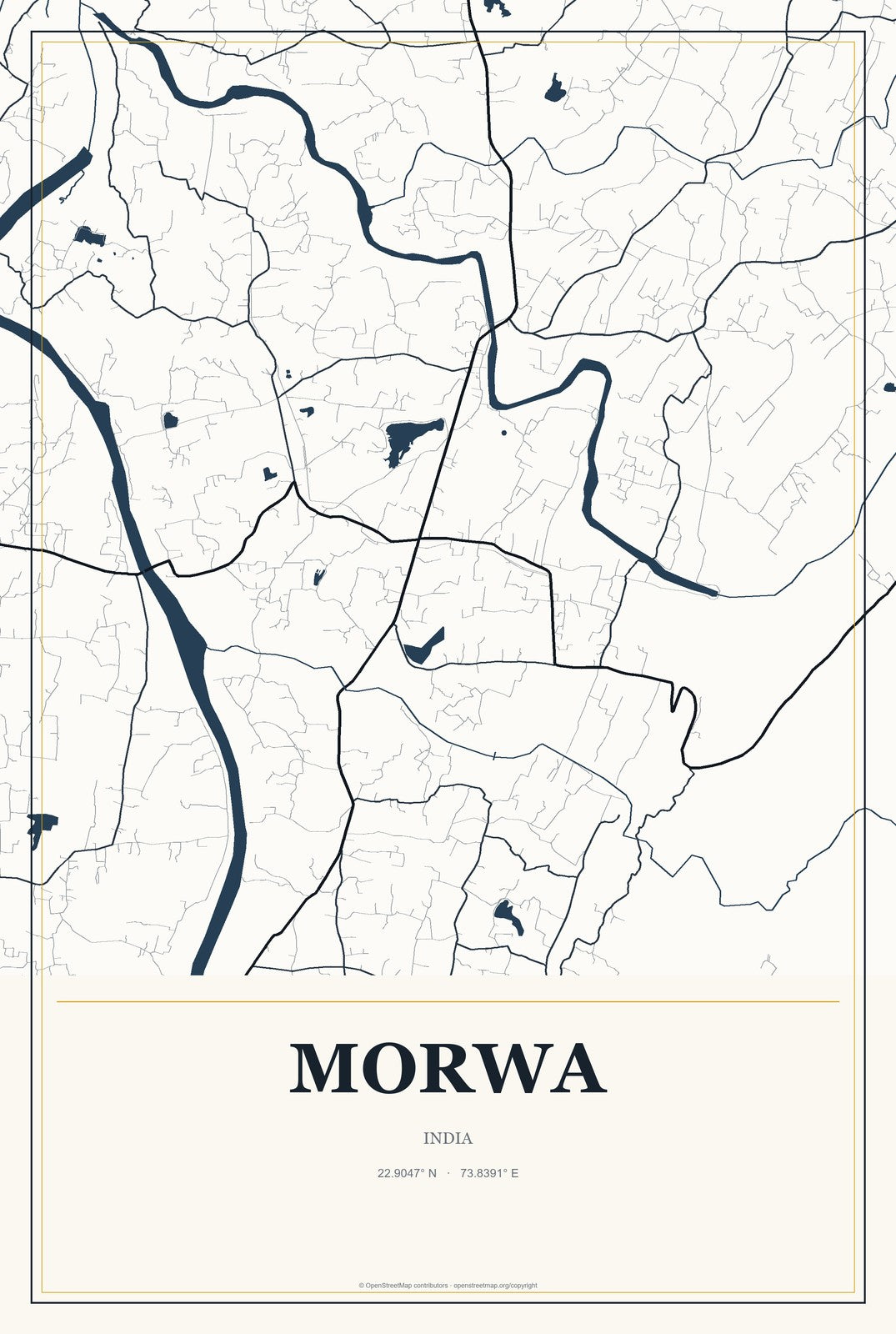 Morwa, India City Map Aluminum Sign in Citrine Modern style