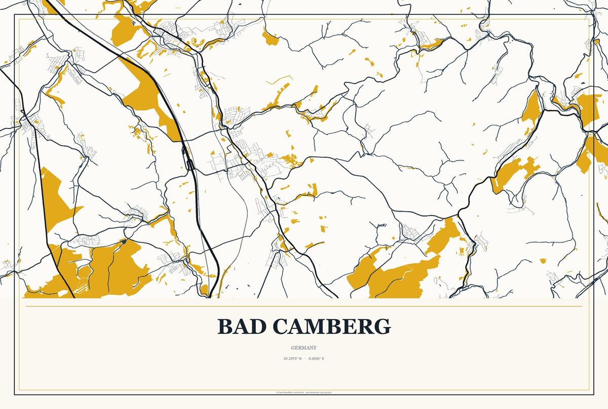 Bad Camberg, Germany City Map Aluminum Sign in Citrine Modern style