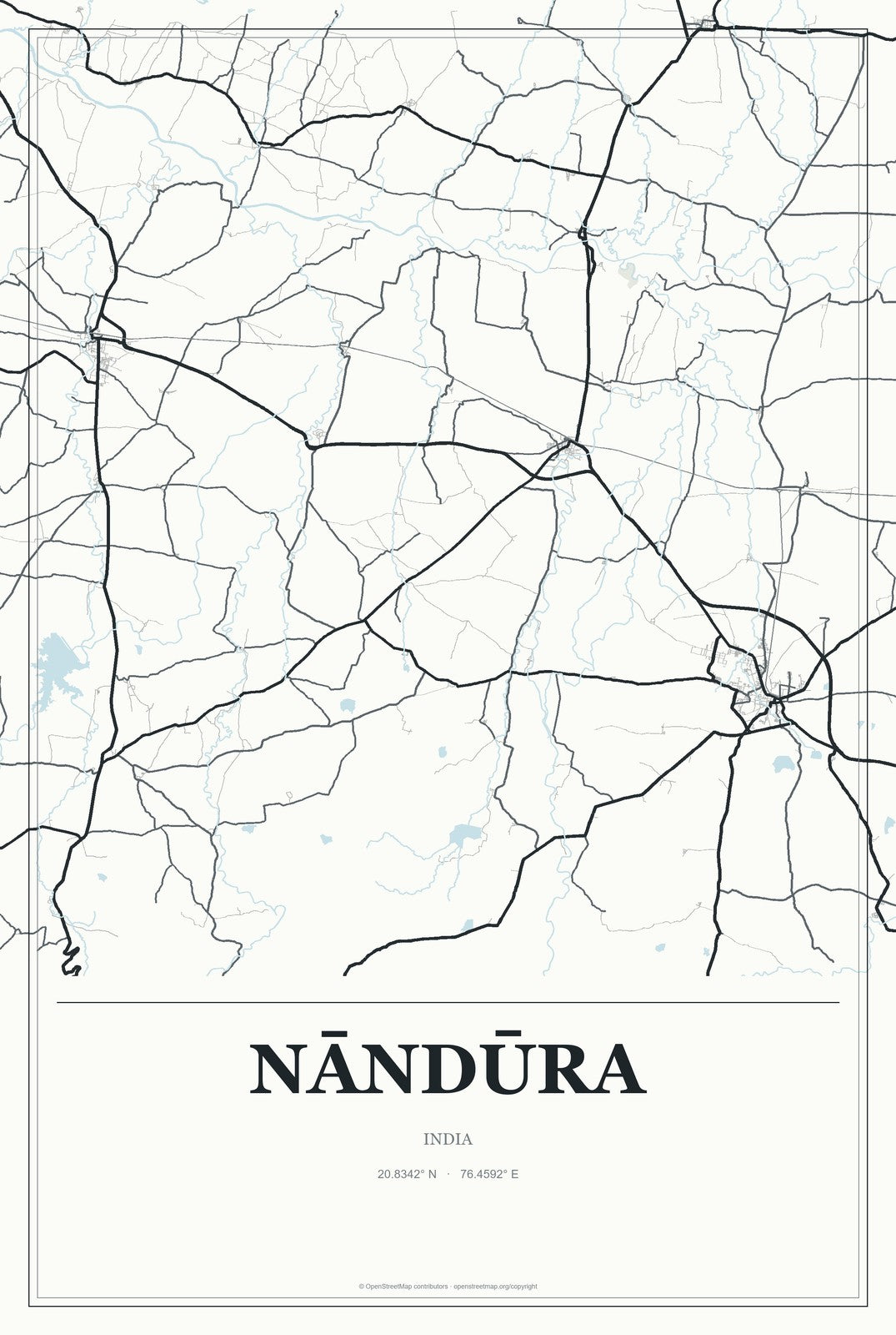 Nāndūra, India City Map Aluminum Sign in Gallery Air style