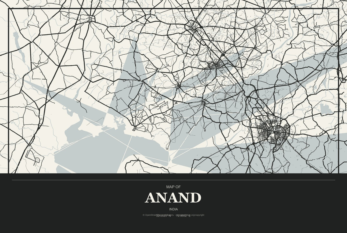 Anand, India City Map Aluminum Sign in Museum Plaque style
