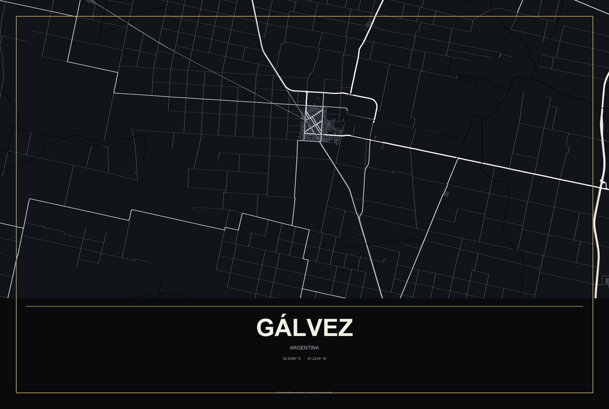 Gálvez, Argentina City Map Aluminum Sign in Metropolitan Noir style