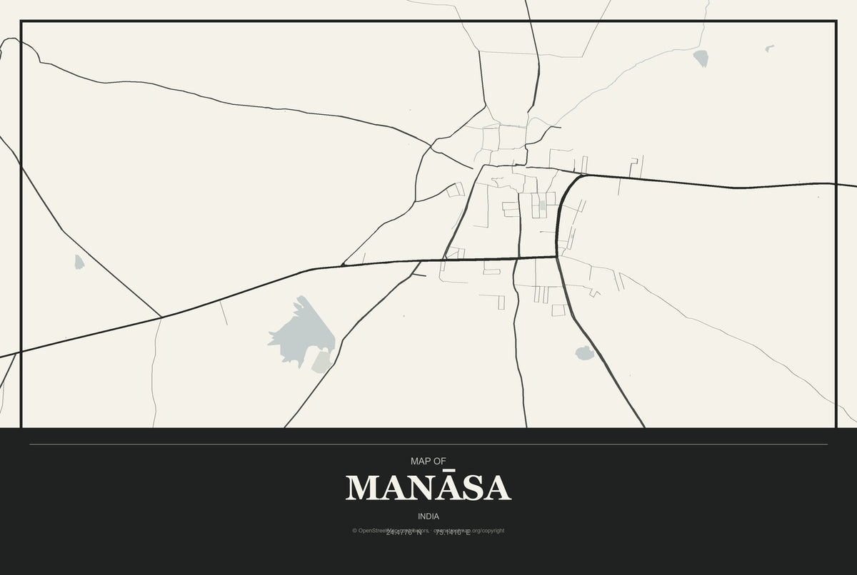 Manāsa, India City Map Aluminum Sign in Museum Plaque style