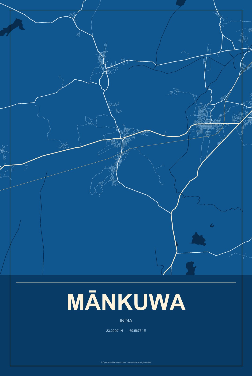 Mānkuwa, India City Map Aluminum Sign in Harbor Cobalt style