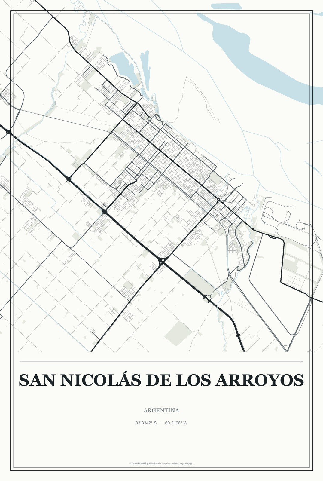 San Nicolás de los Arroyos, Argentina City Map Aluminum Sign in Gallery Air style