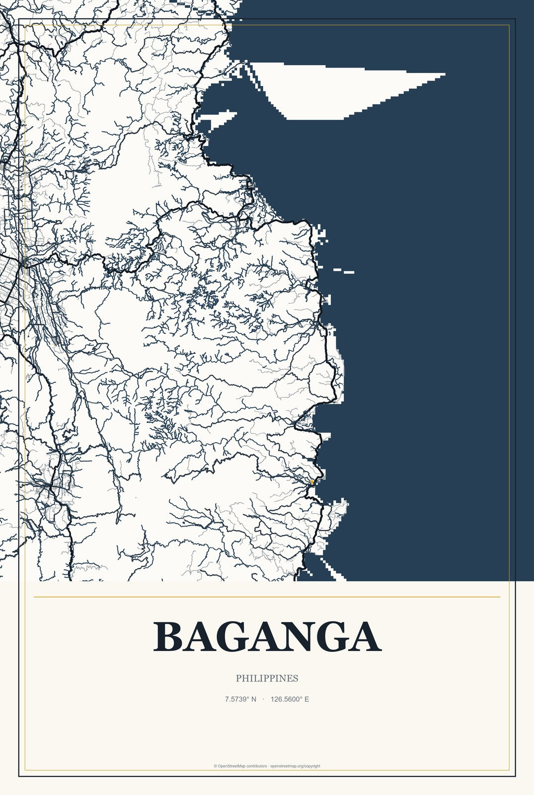 Baganga, Philippines City Map Aluminum Sign in Citrine Modern style