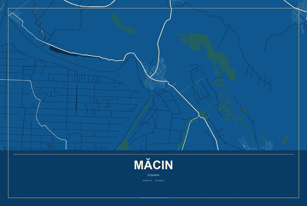 Măcin, Romania City Map Aluminum Sign in Harbor Cobalt style