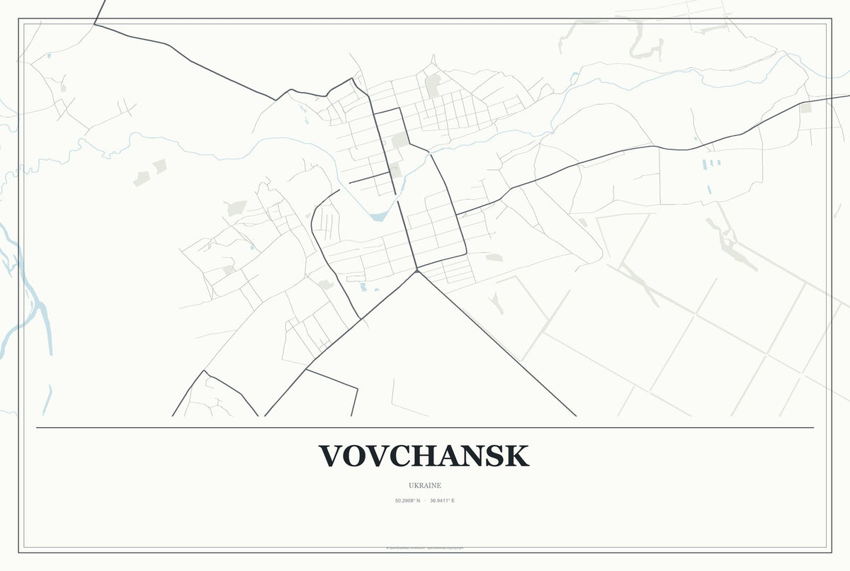 Vovchansk, Ukraine City Map Aluminum Sign in Gallery Air style