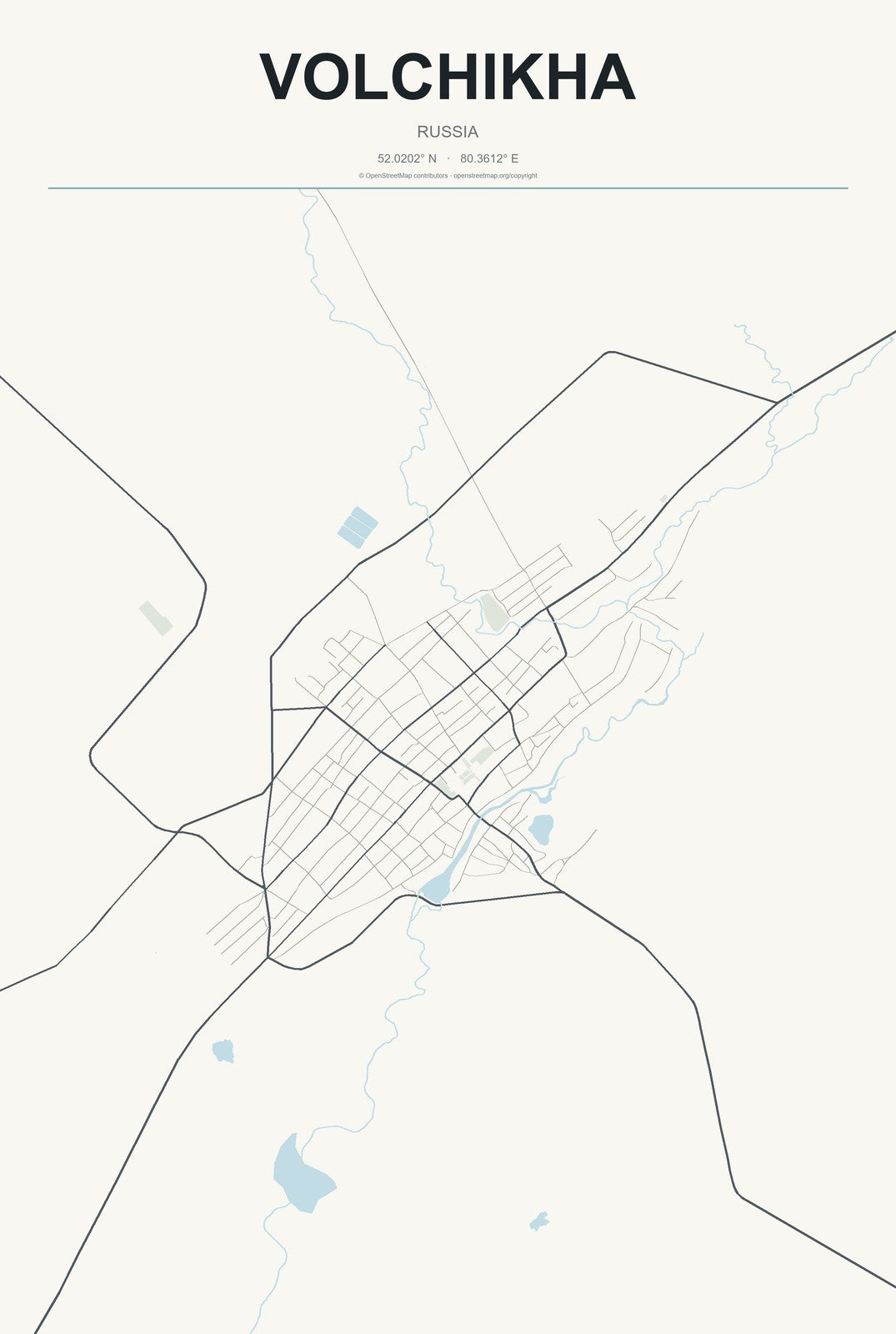 Volchikha, Russia City Map Aluminum Sign in Headline Atlas style