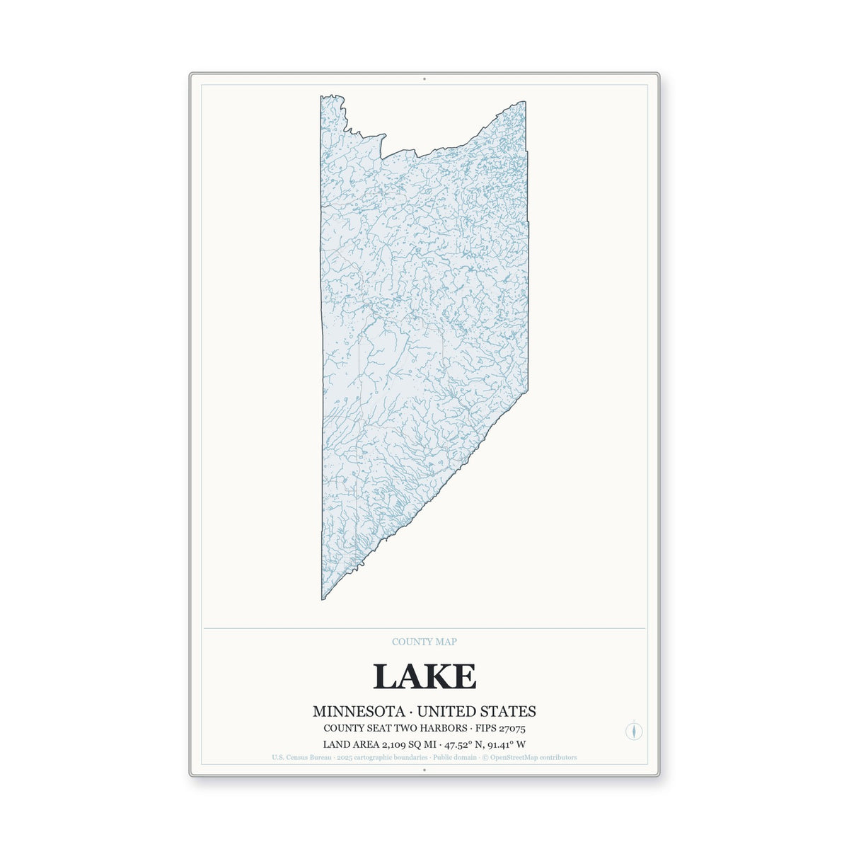Lake County, Minnesota Map Aluminum Sign in Gallery Air style