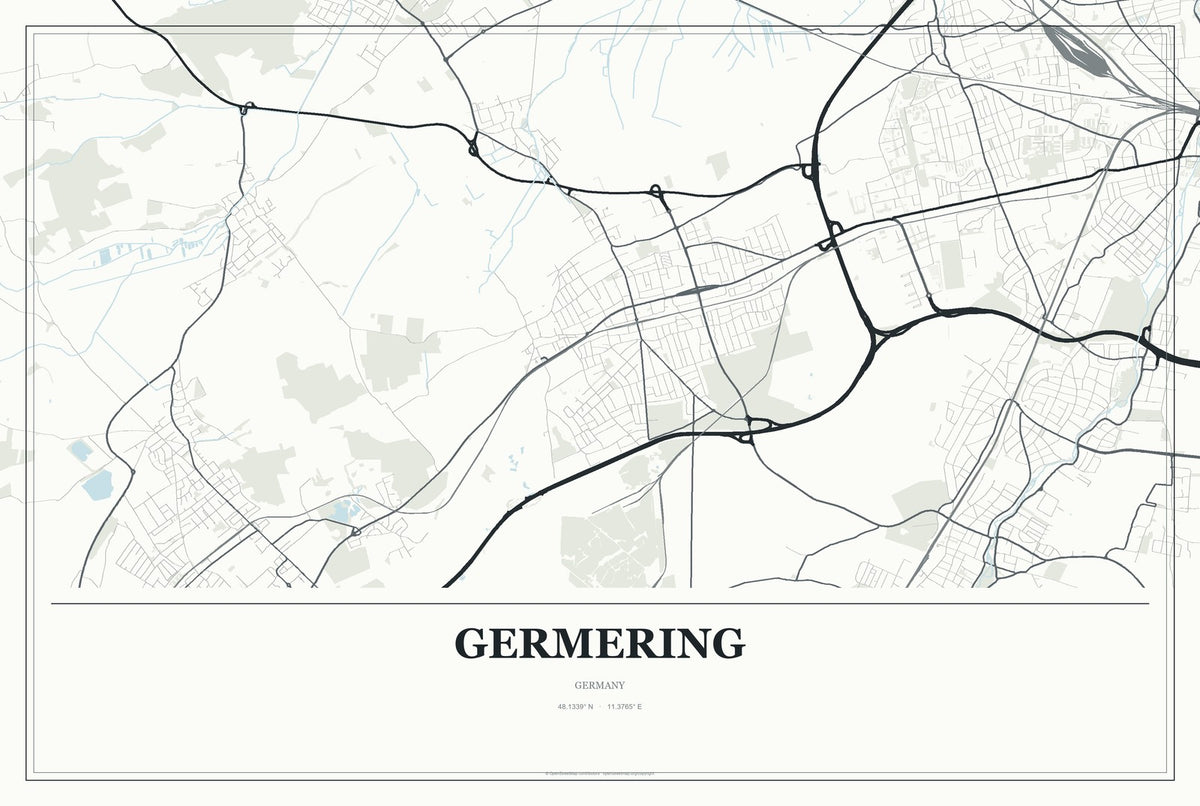 Germering, Germany City Map Aluminum Sign in Gallery Air style