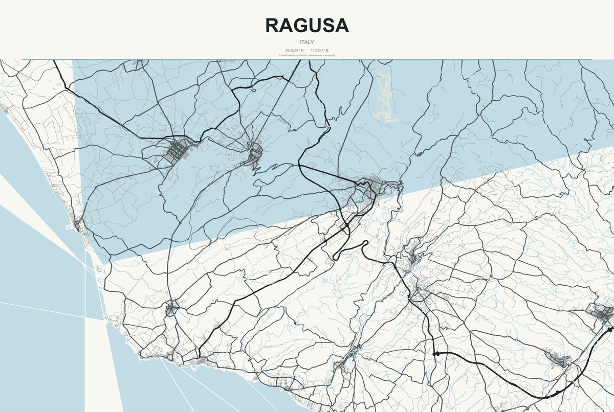 Ragusa, Italy City Map Aluminum Sign in Headline Atlas style