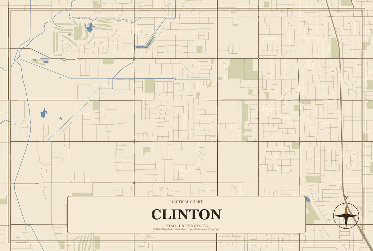 Clinton, Utah City Map Aluminum Sign in Heritage Nautical style