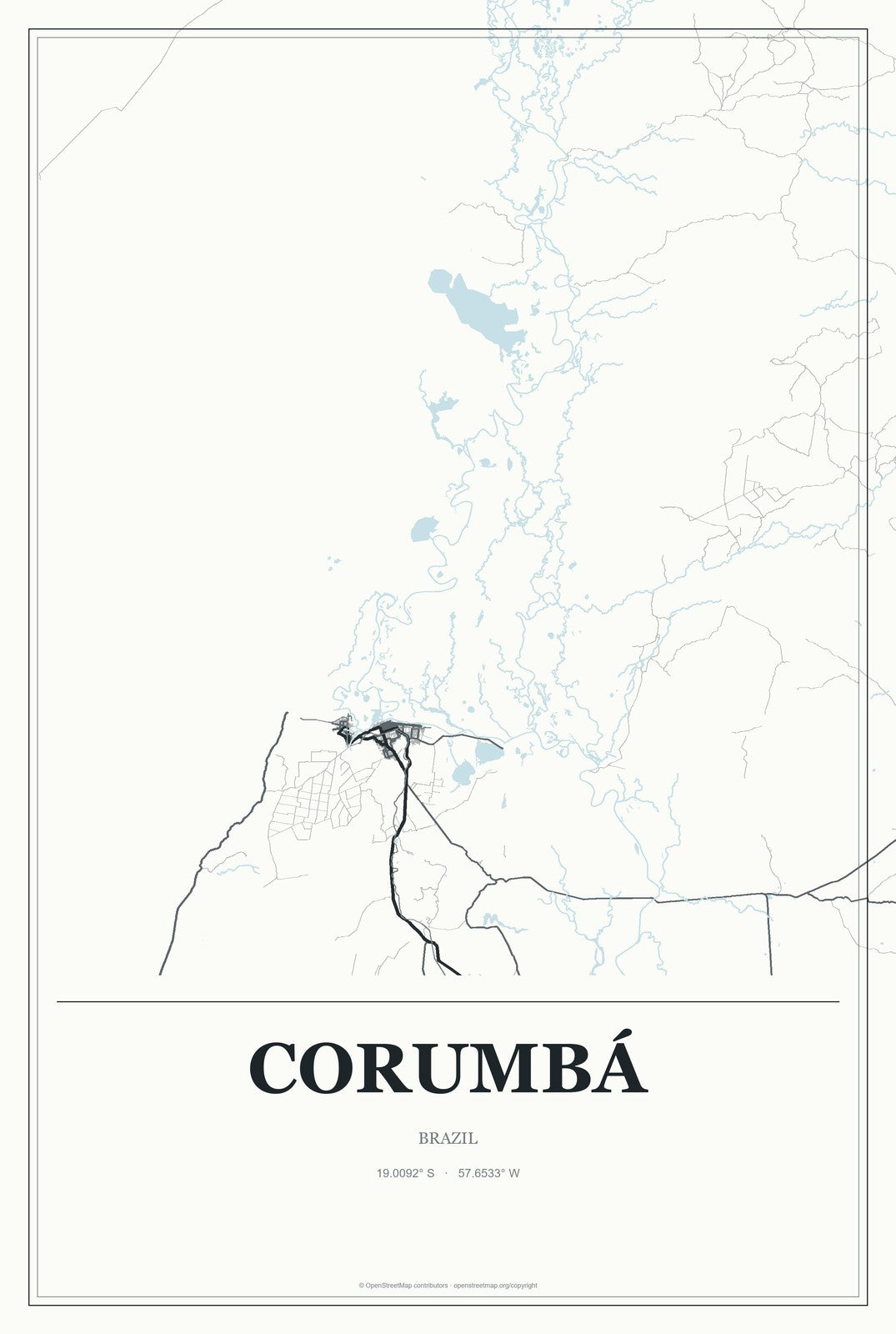 Corumbá, Brazil City Map Aluminum Sign in Gallery Air style