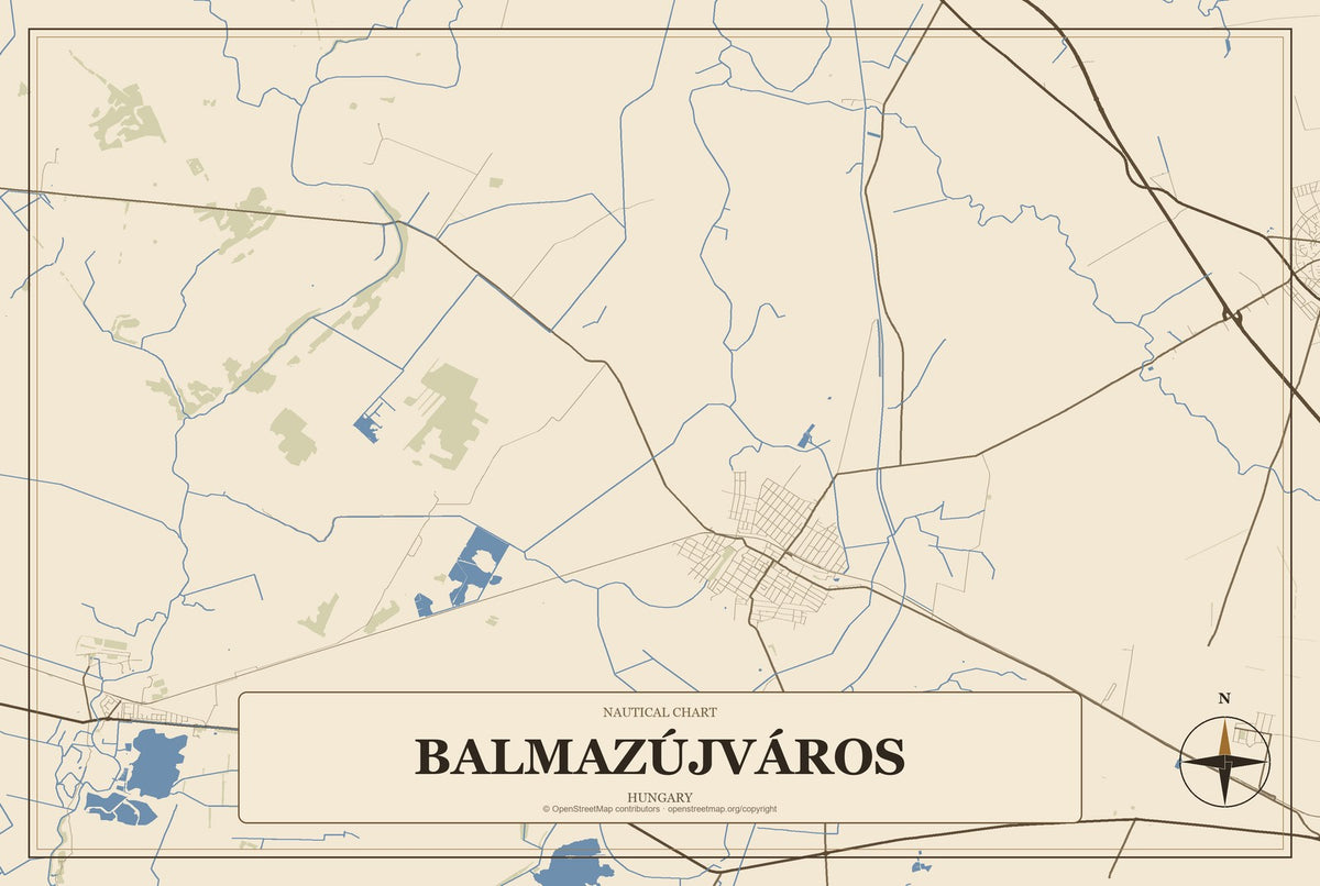 Balmazújváros, Hungary City Map Aluminum Sign in Heritage Nautical style