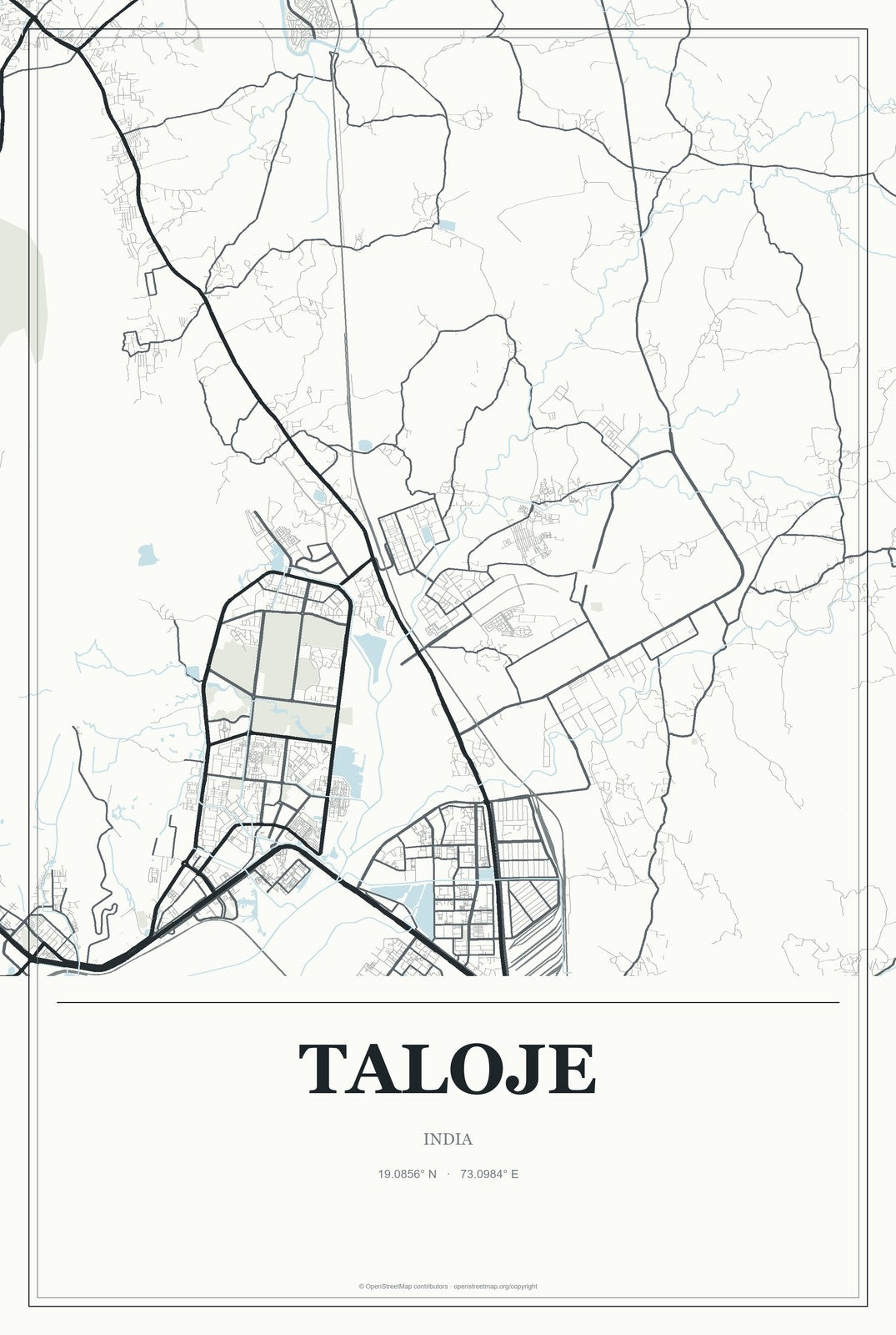 Taloje, India City Map Aluminum Sign in Gallery Air style