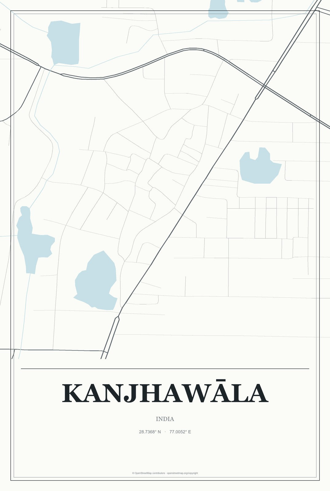 Kanjhawāla, India City Map Aluminum Sign in Gallery Air style