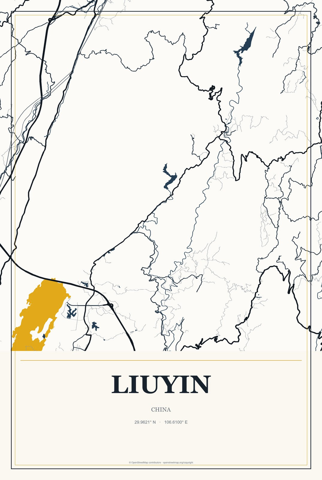 Liuyin, China City Map Aluminum Sign in Citrine Modern style