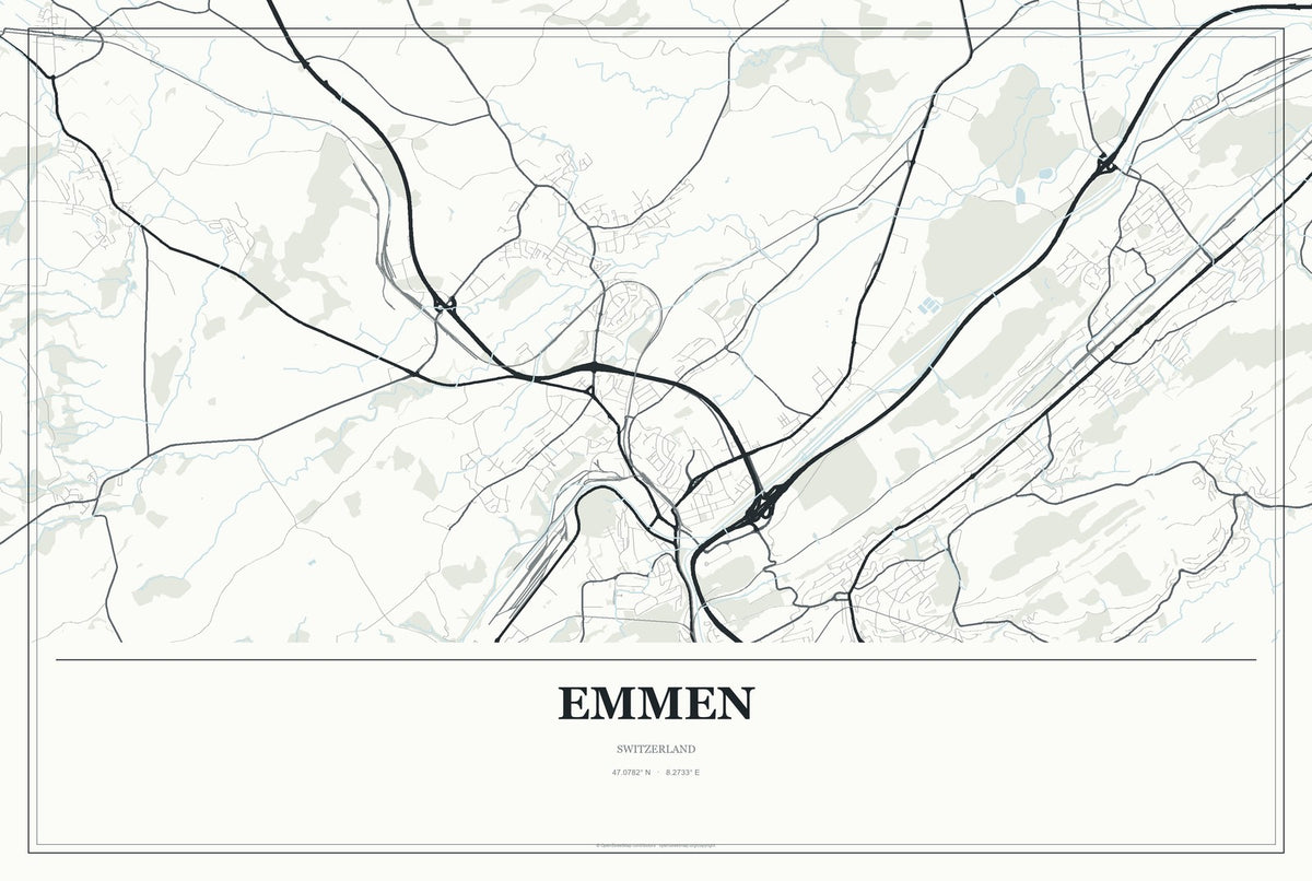 Emmen, Switzerland City Map Aluminum Sign in Gallery Air style