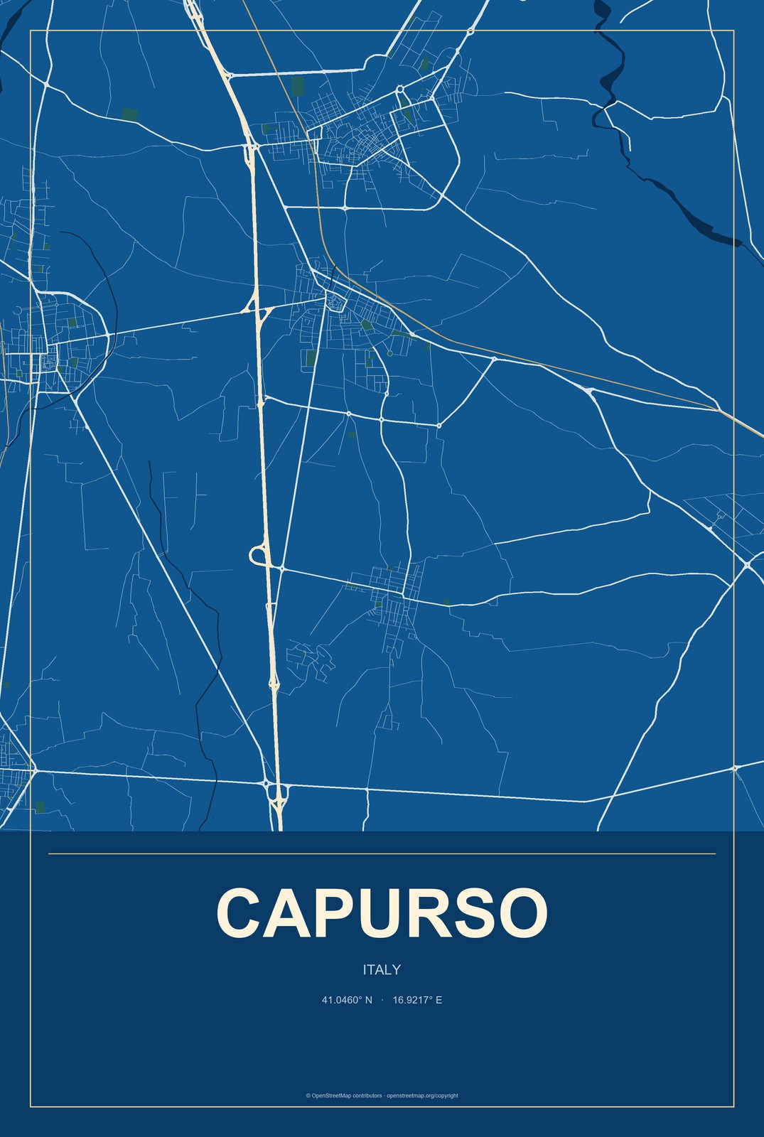 Capurso, Italy City Map Aluminum Sign in Harbor Cobalt style