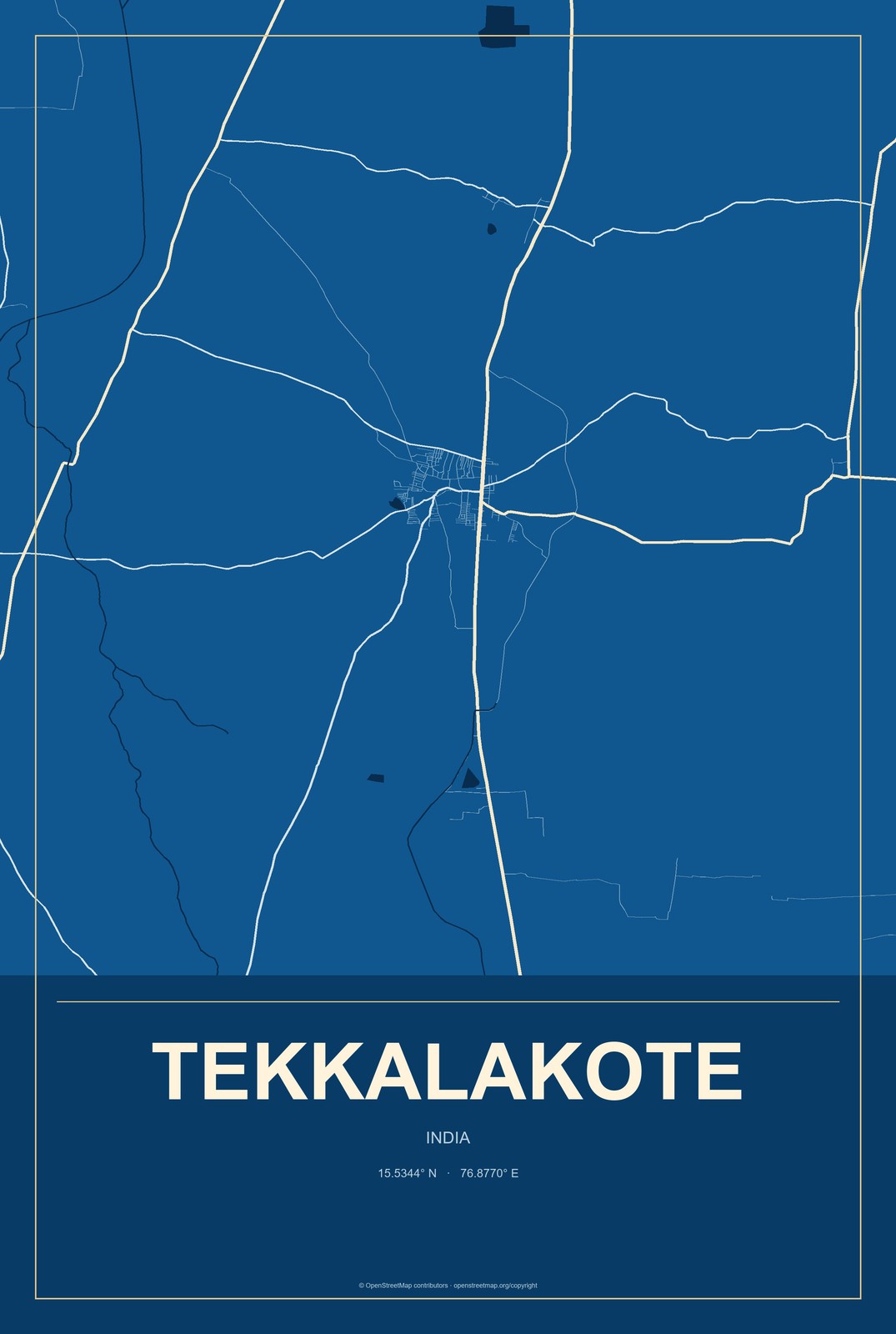 Tekkalakote, India City Map Aluminum Sign in Harbor Cobalt style