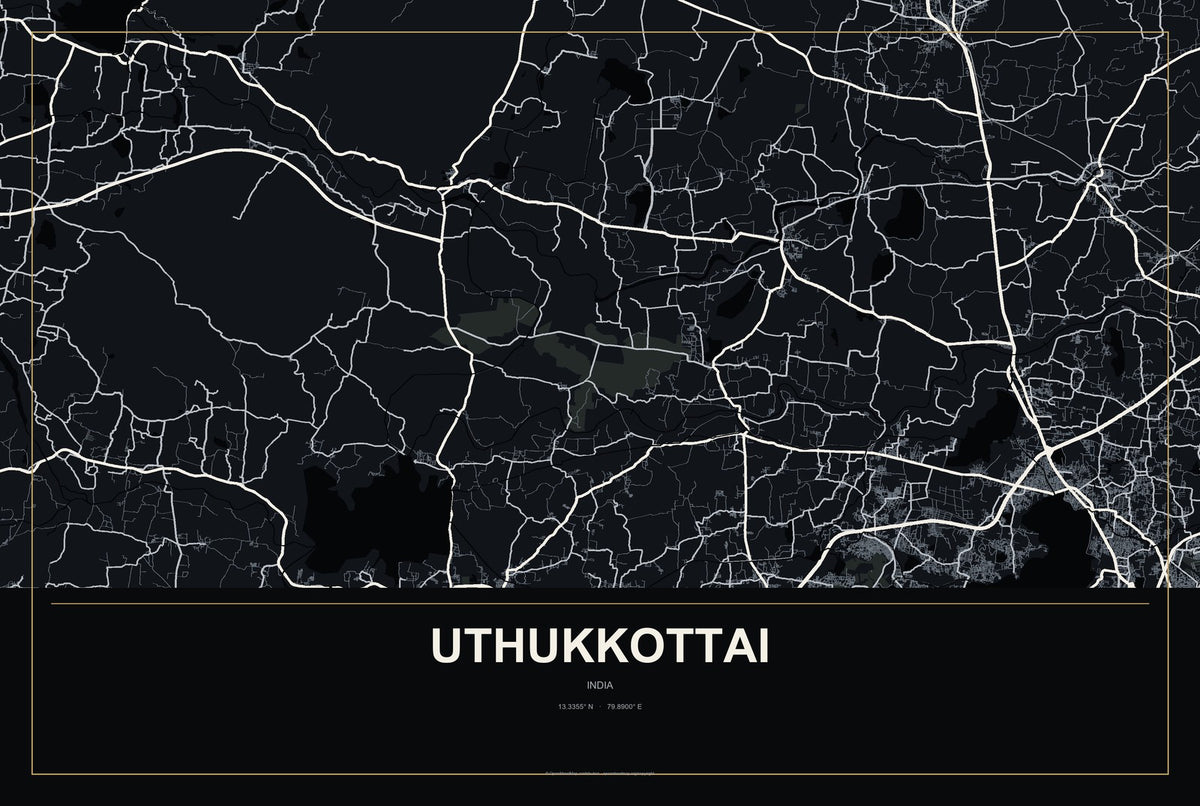 Uthukkottai, India City Map Aluminum Sign in Metropolitan Noir style