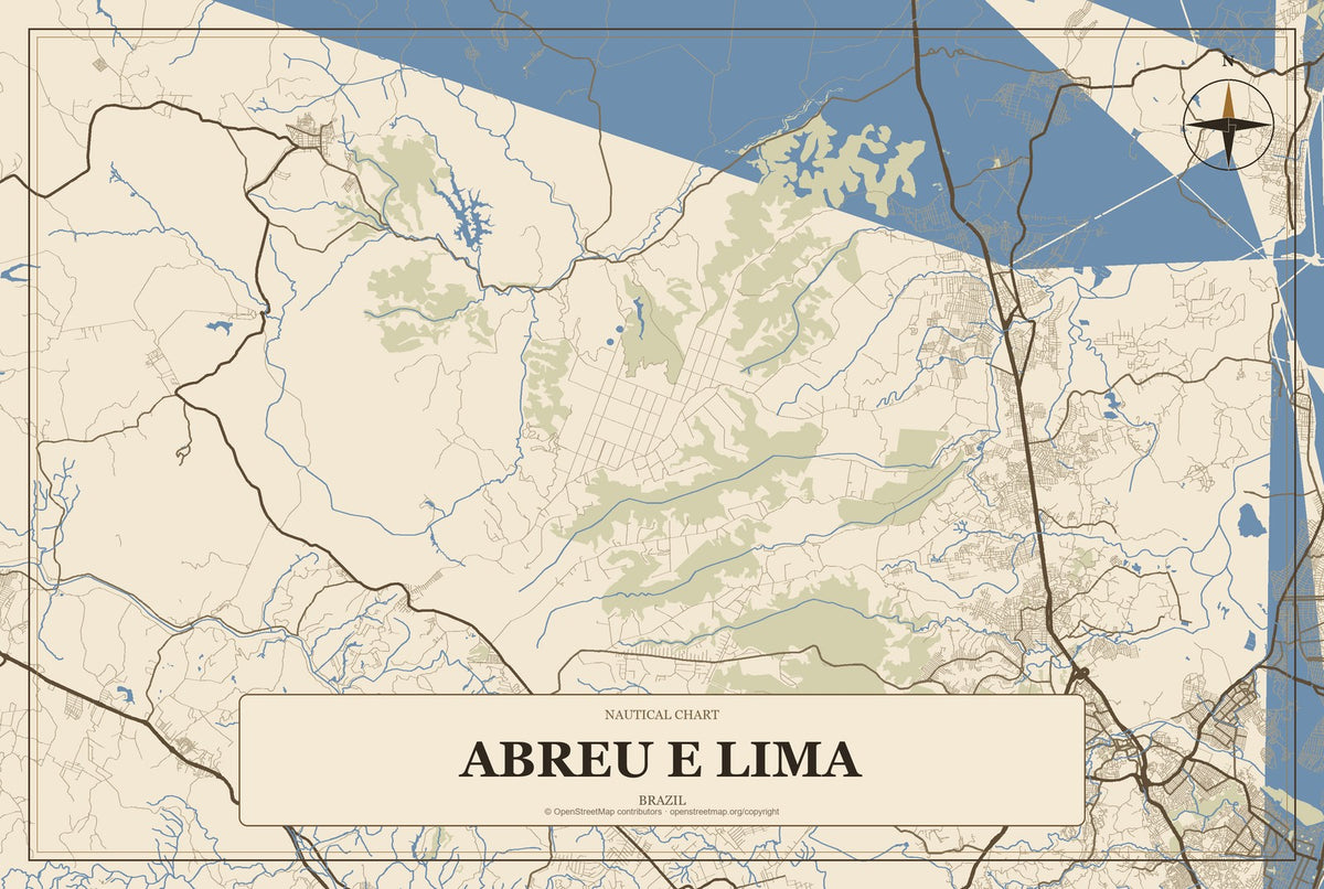 Abreu e Lima, Brazil City Map Aluminum Sign in Heritage Nautical style