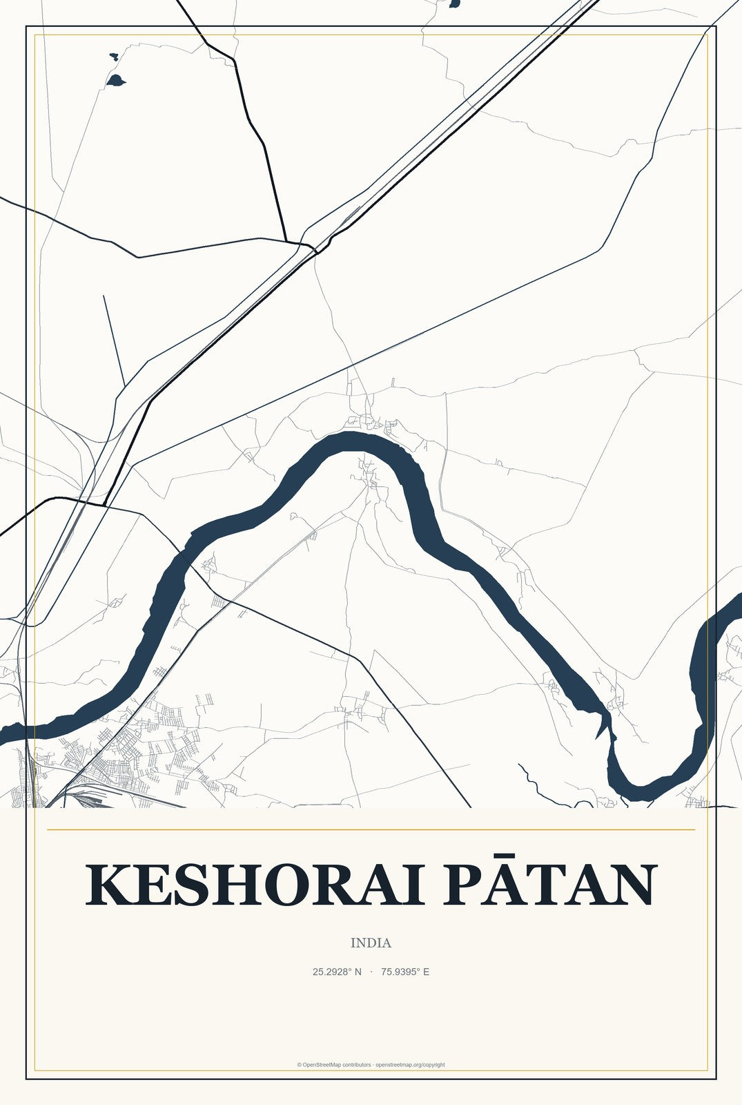Keshorai Pātan, India City Map Aluminum Sign in Citrine Modern style