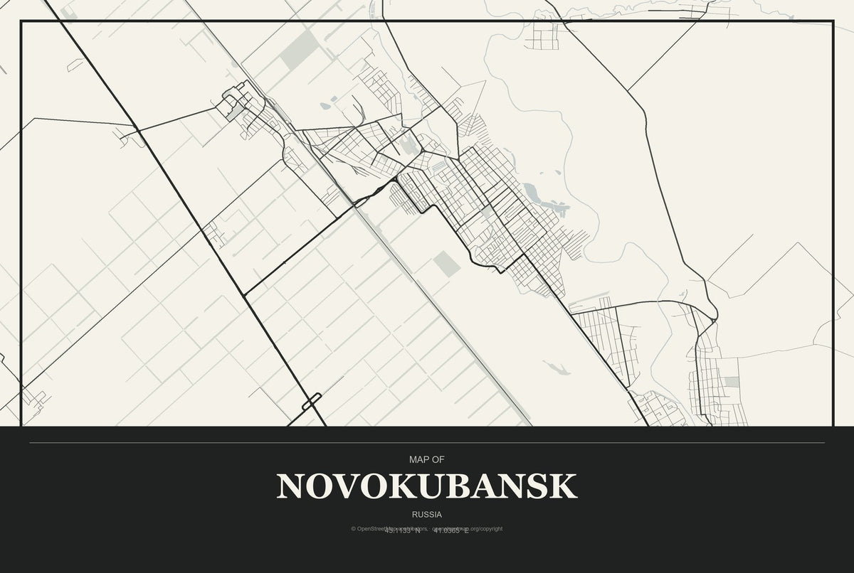 Novokubansk, Russia City Map Aluminum Sign in Museum Plaque style