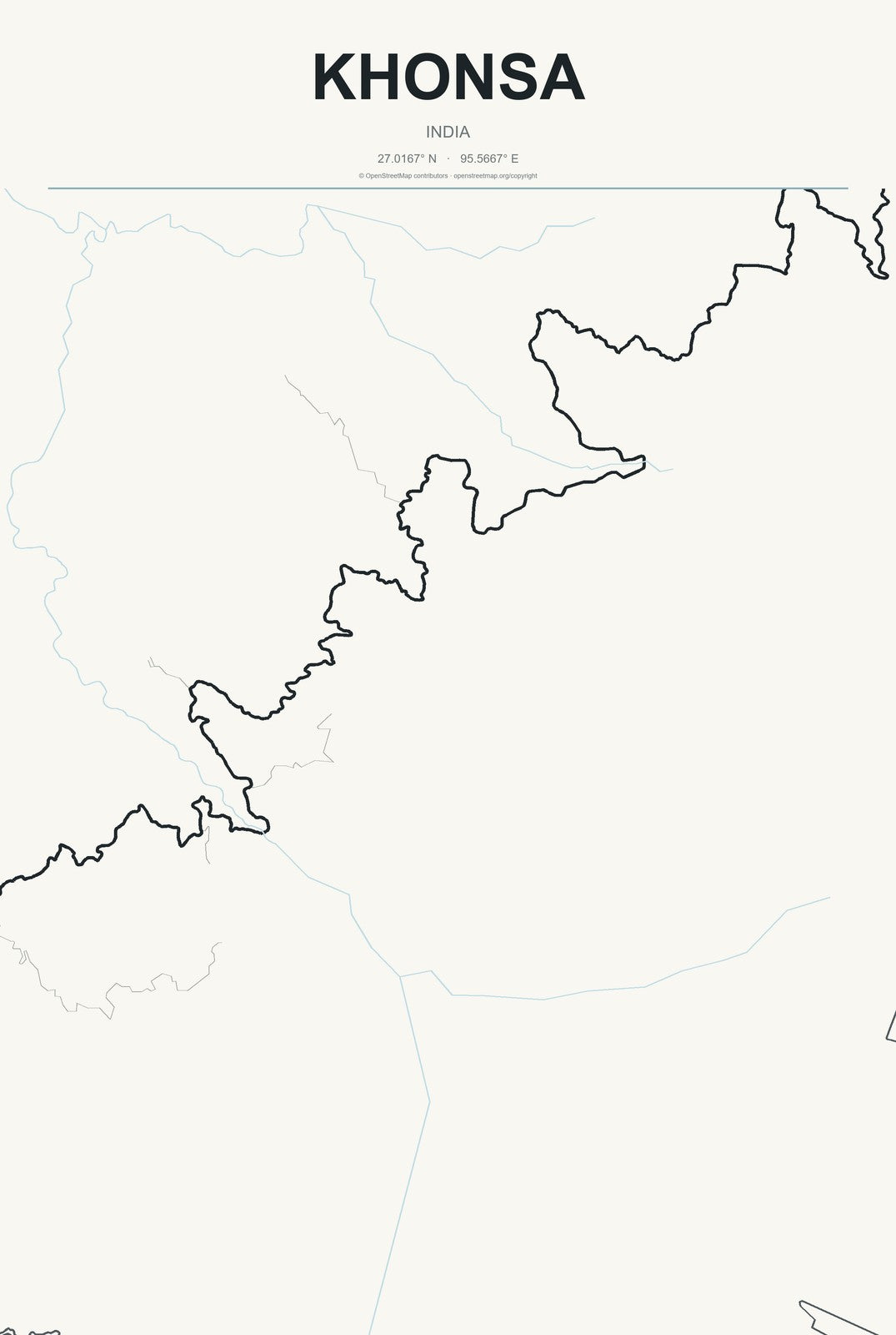 Khonsa, India City Map Aluminum Sign in Headline Atlas style