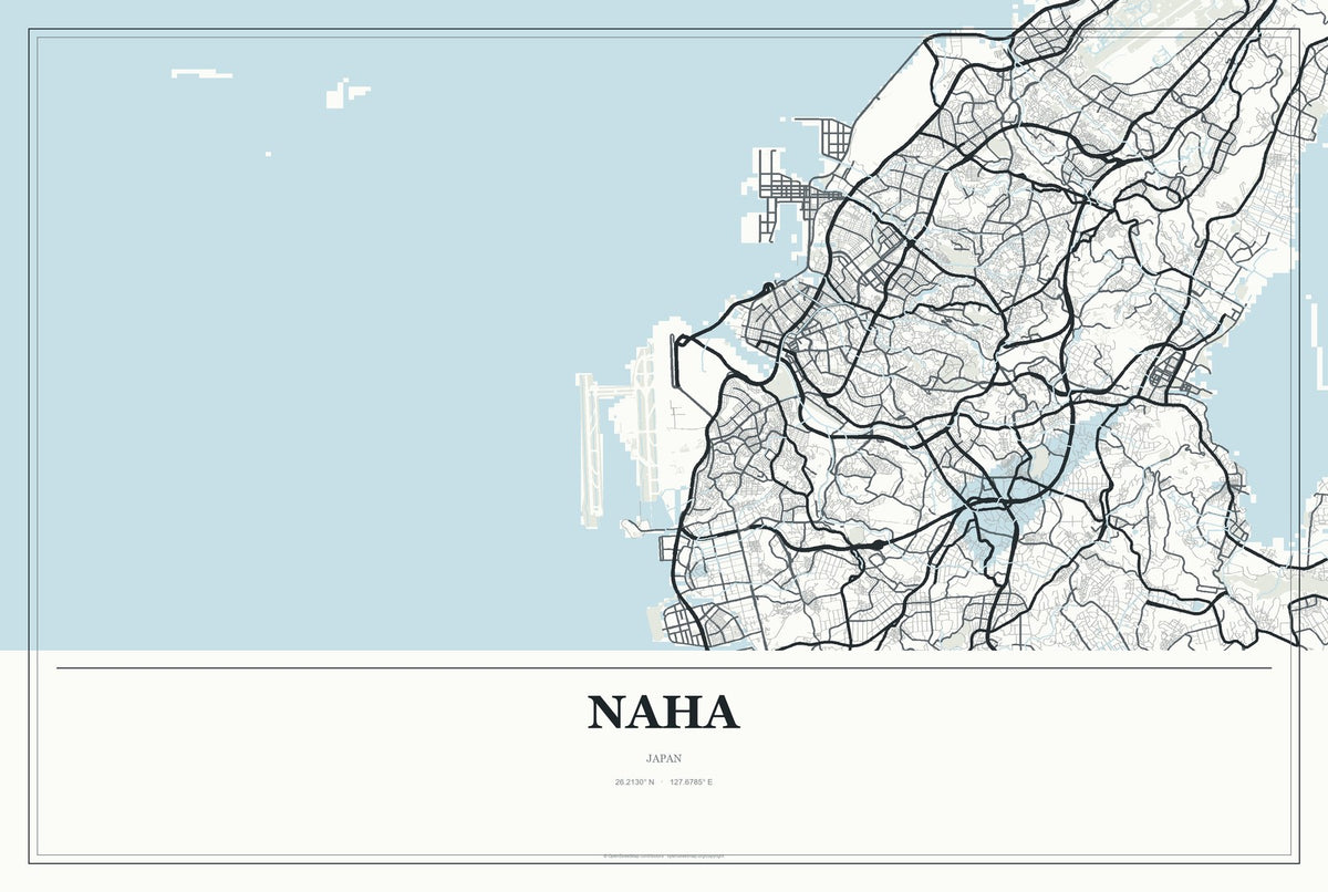 Naha, Japan City Map Aluminum Sign in Gallery Air style