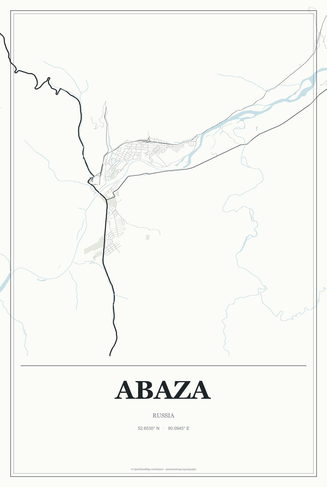 Abaza, Russia City Map Aluminum Sign in Gallery Air style
