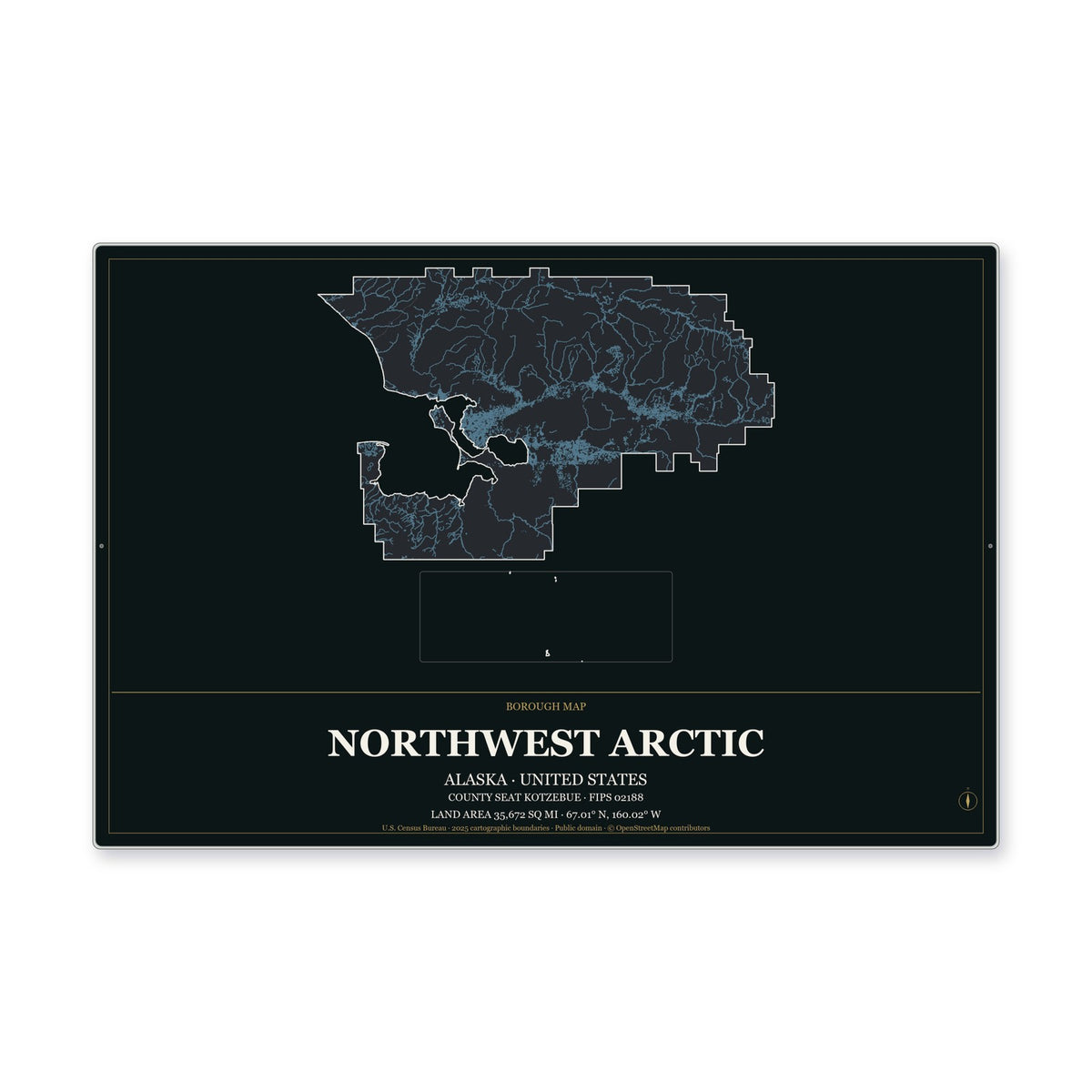 Northwest Arctic Borough, Alaska Map Aluminum Sign in Metropolitan Noir style