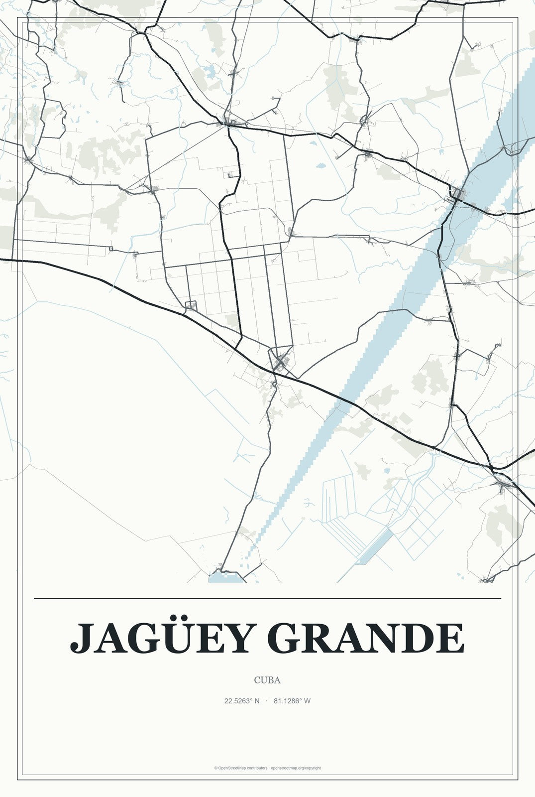 Jagüey Grande, Cuba City Map Aluminum Sign in Gallery Air style