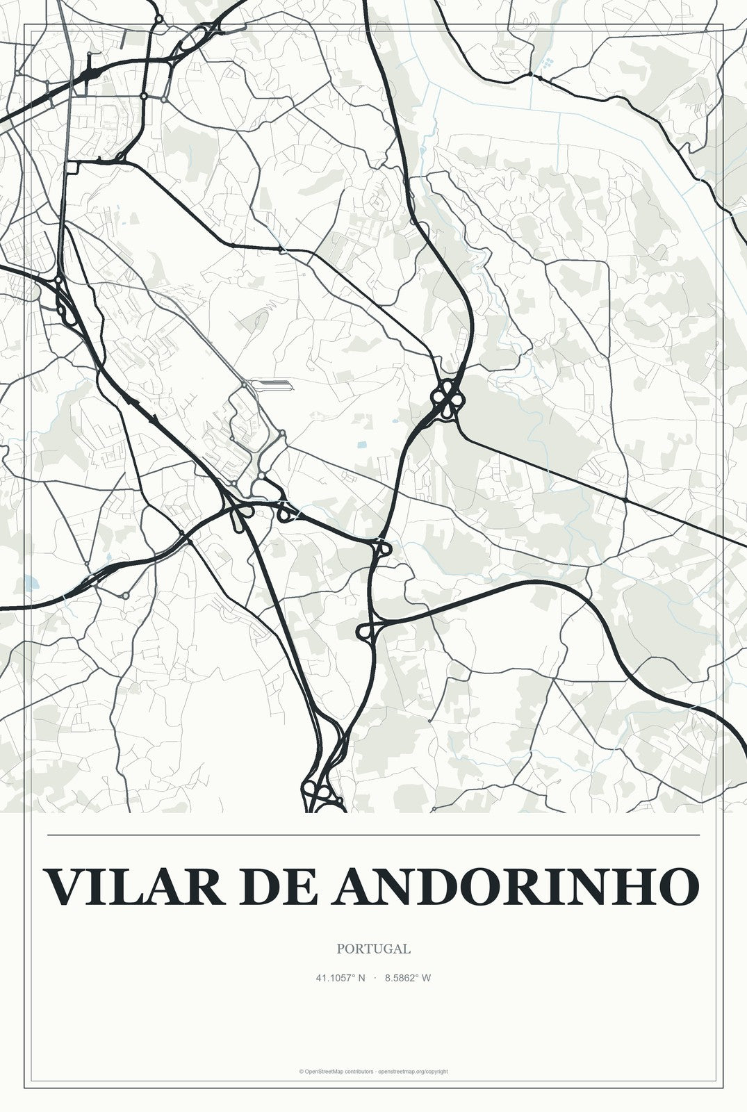 Vilar de Andorinho, Portugal City Map Aluminum Sign in Gallery Air style