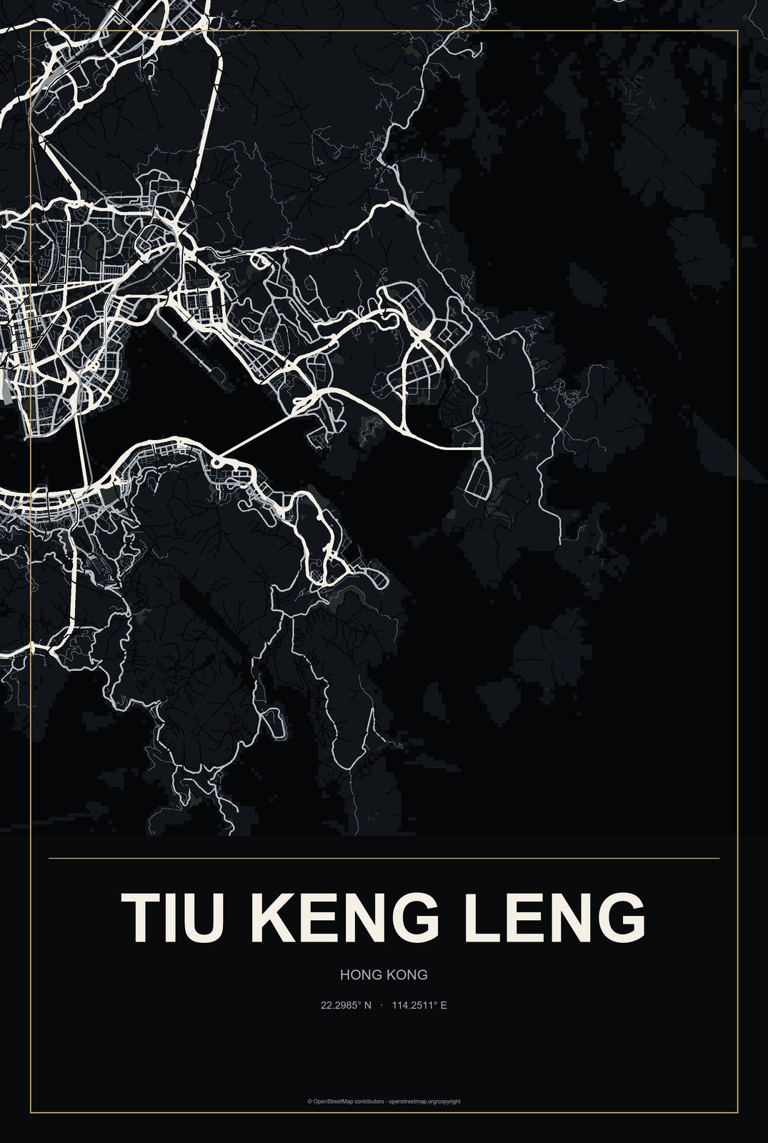 Tiu Keng Leng, Hong Kong City Map Aluminum Sign in Metropolitan Noir style