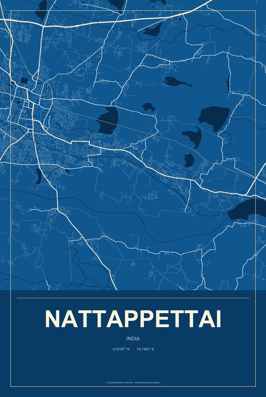 Nattappettai, India City Map Aluminum Sign in Harbor Cobalt style