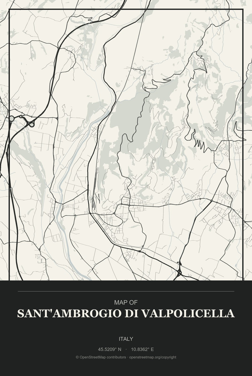 Sant'Ambrogio di Valpolicella, Italy City Map Aluminum Sign in Museum Plaque style