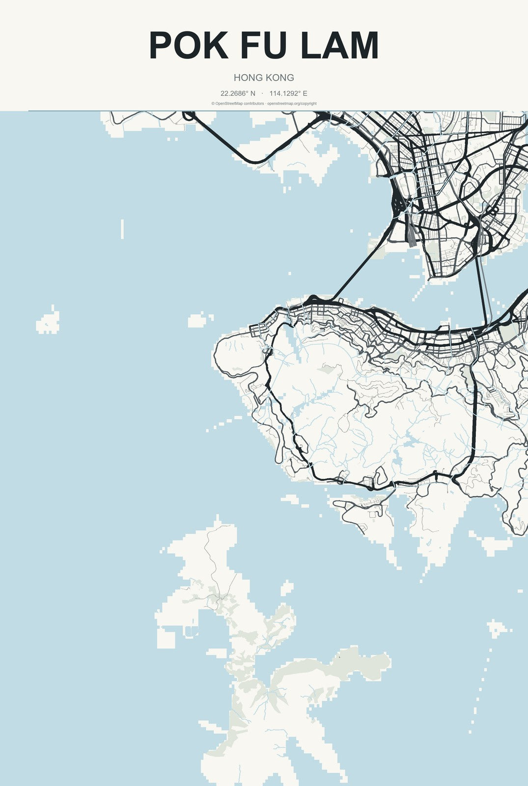 Pok Fu Lam, Hong Kong City Map Aluminum Sign in Headline Atlas style