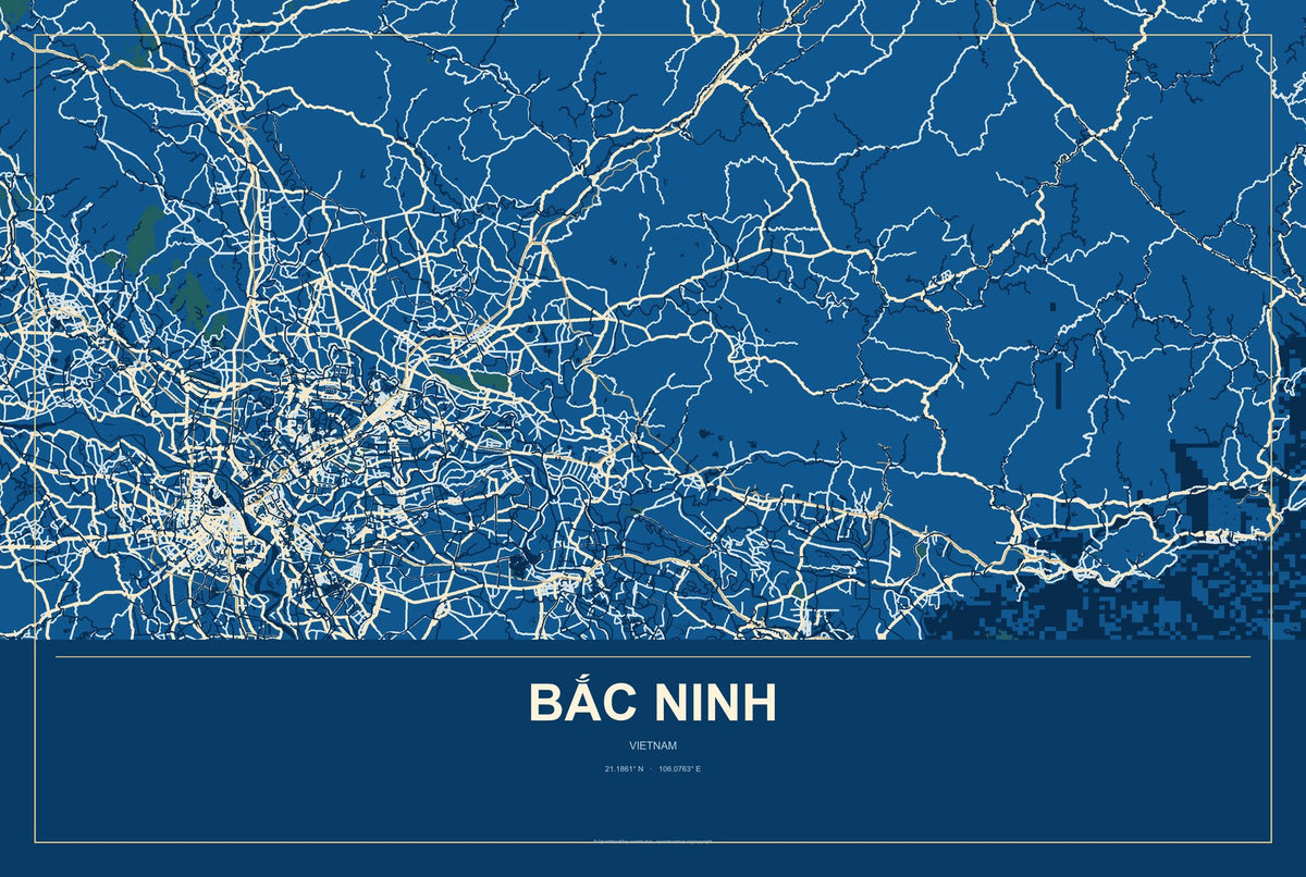Bắc Ninh, Vietnam City Map Aluminum Sign in Harbor Cobalt style